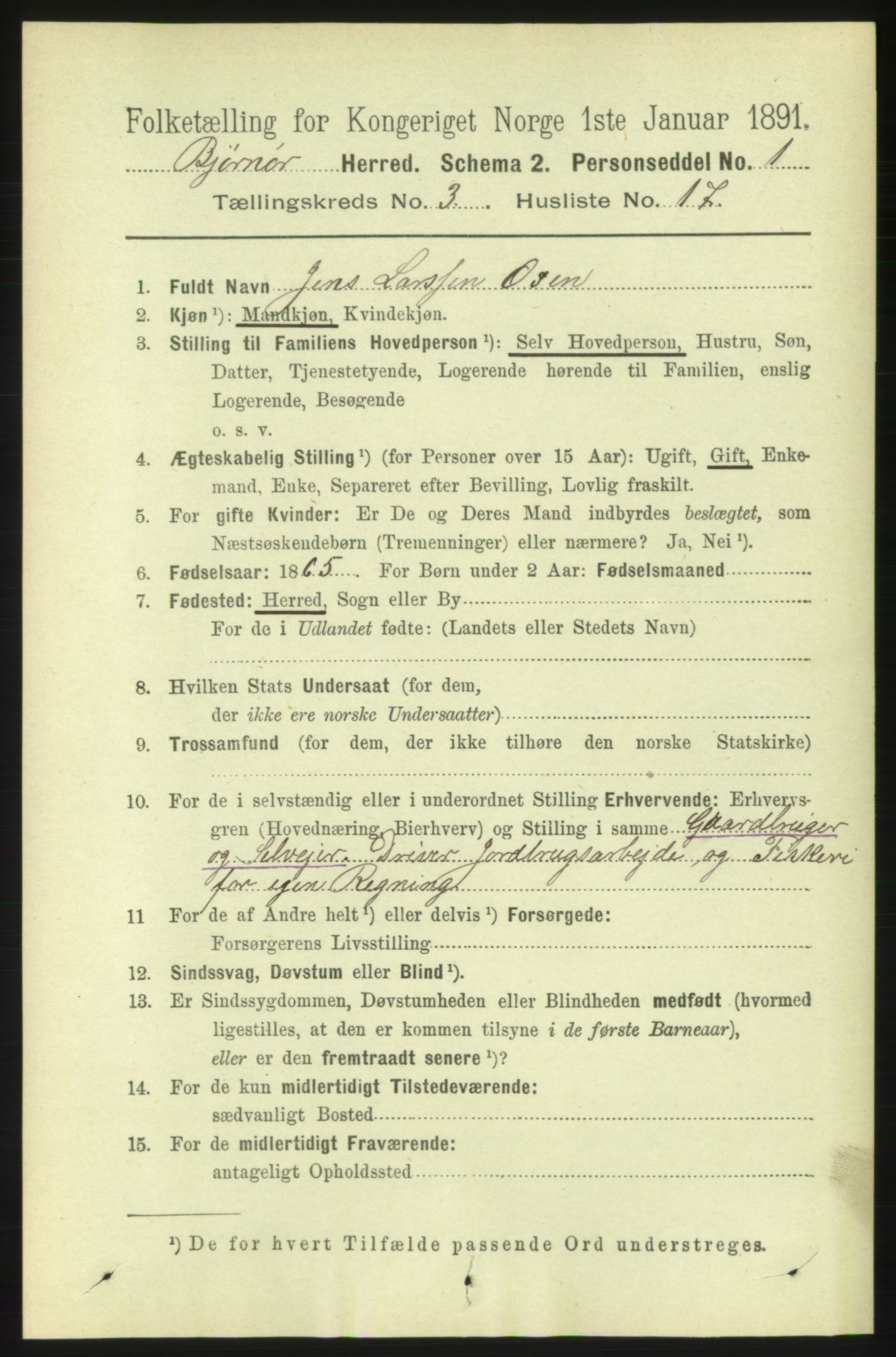 RA, 1891 census for 1632 Bjørnør, 1891, p. 1298