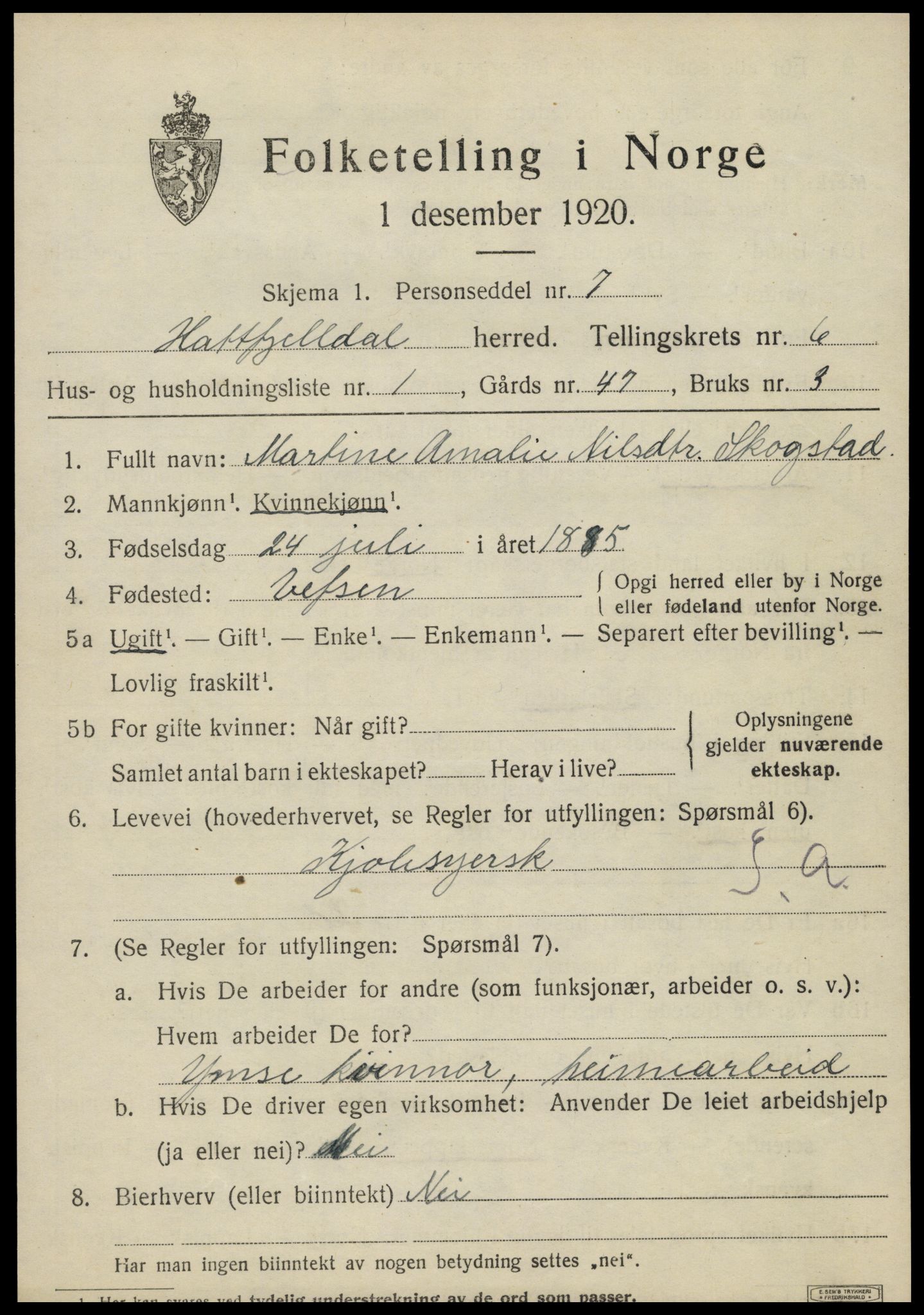 SAT, 1920 census for Hattfjelldal, 1920, p. 1272