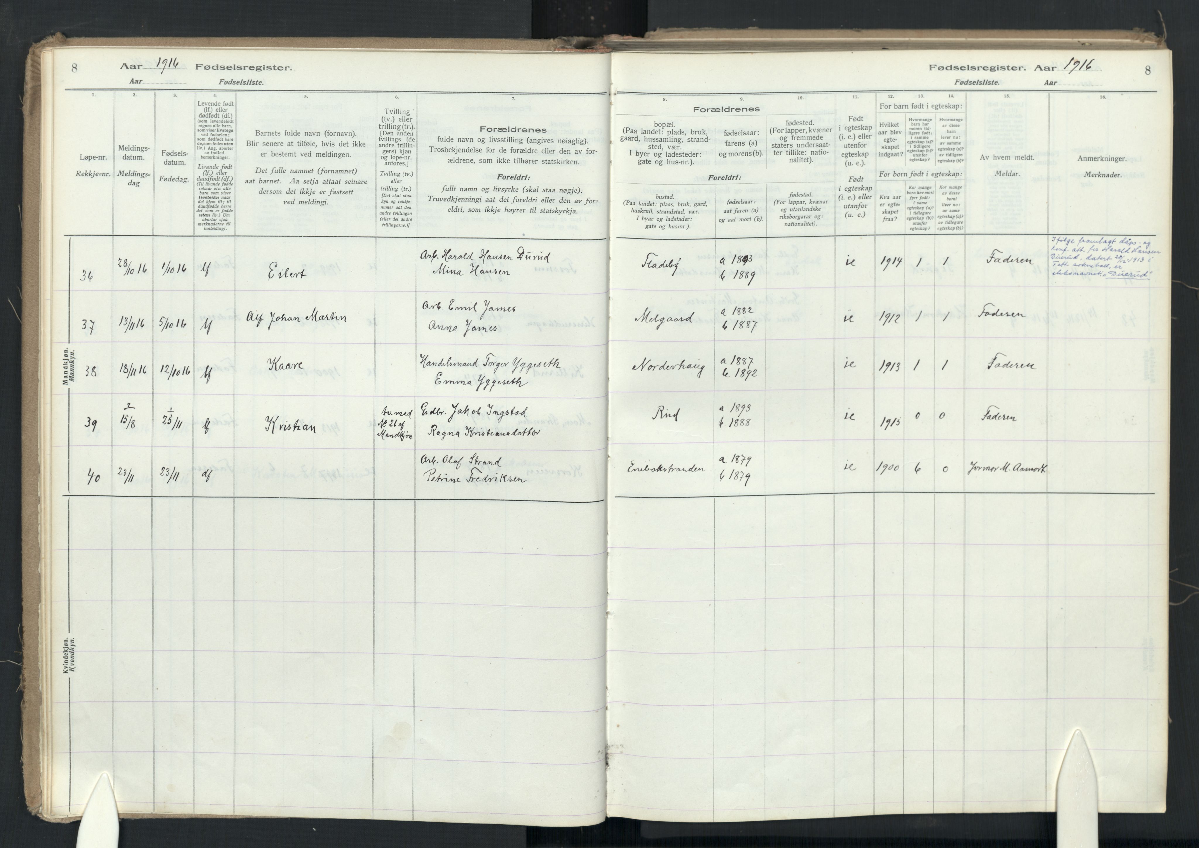 Enebakk prestekontor Kirkebøker, SAO/A-10171c/J/Ja: Birth register no. I 1, 1916-1948, p. 8