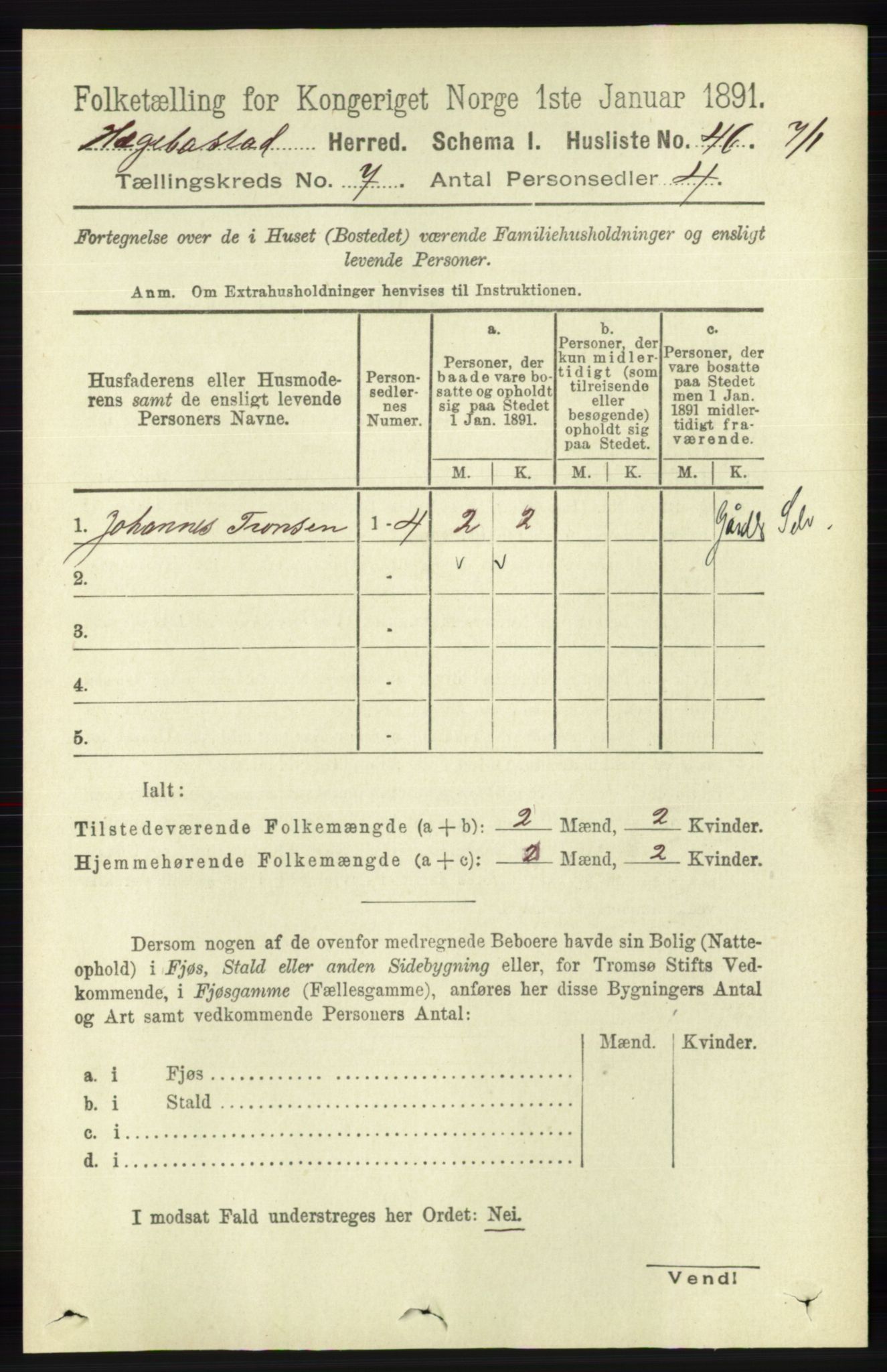 RA, 1891 census for 1034 Hægebostad, 1891, p. 2093