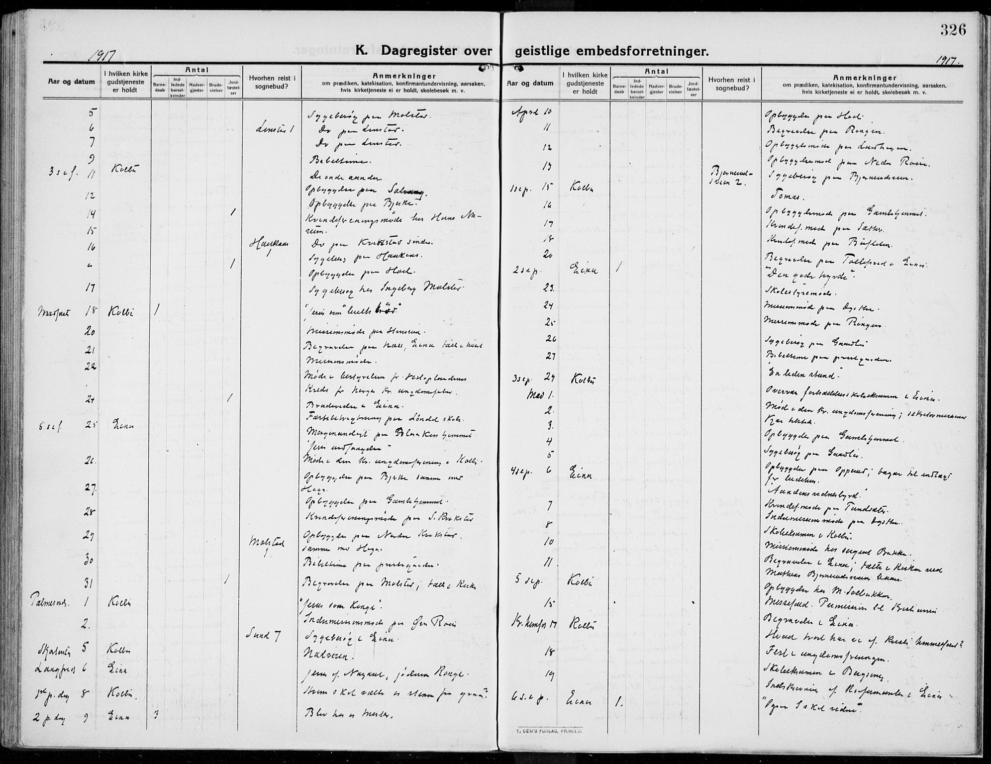Kolbu prestekontor, SAH/PREST-110/H/Ha/Haa/L0002: Parish register (official) no. 2, 1912-1926, p. 326