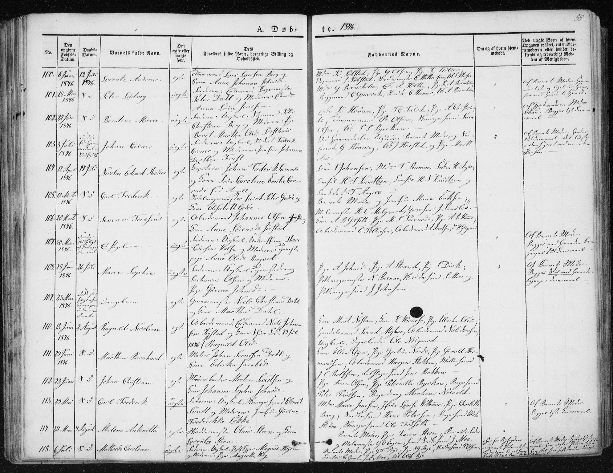 Ministerialprotokoller, klokkerbøker og fødselsregistre - Sør-Trøndelag, SAT/A-1456/602/L0110: Parish register (official) no. 602A08, 1840-1854, p. 55