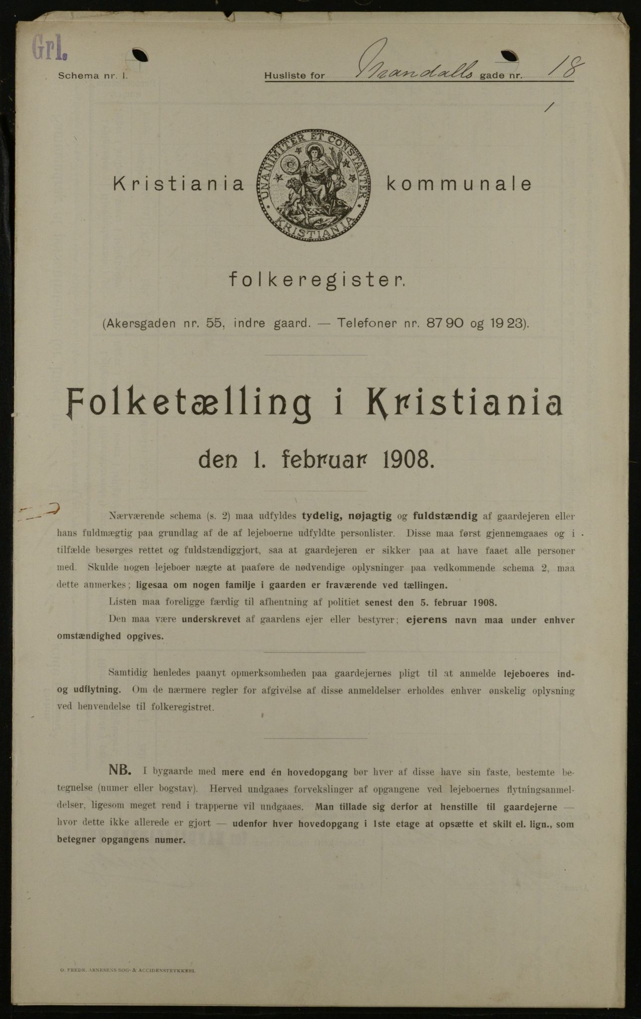 OBA, Municipal Census 1908 for Kristiania, 1908, p. 54078