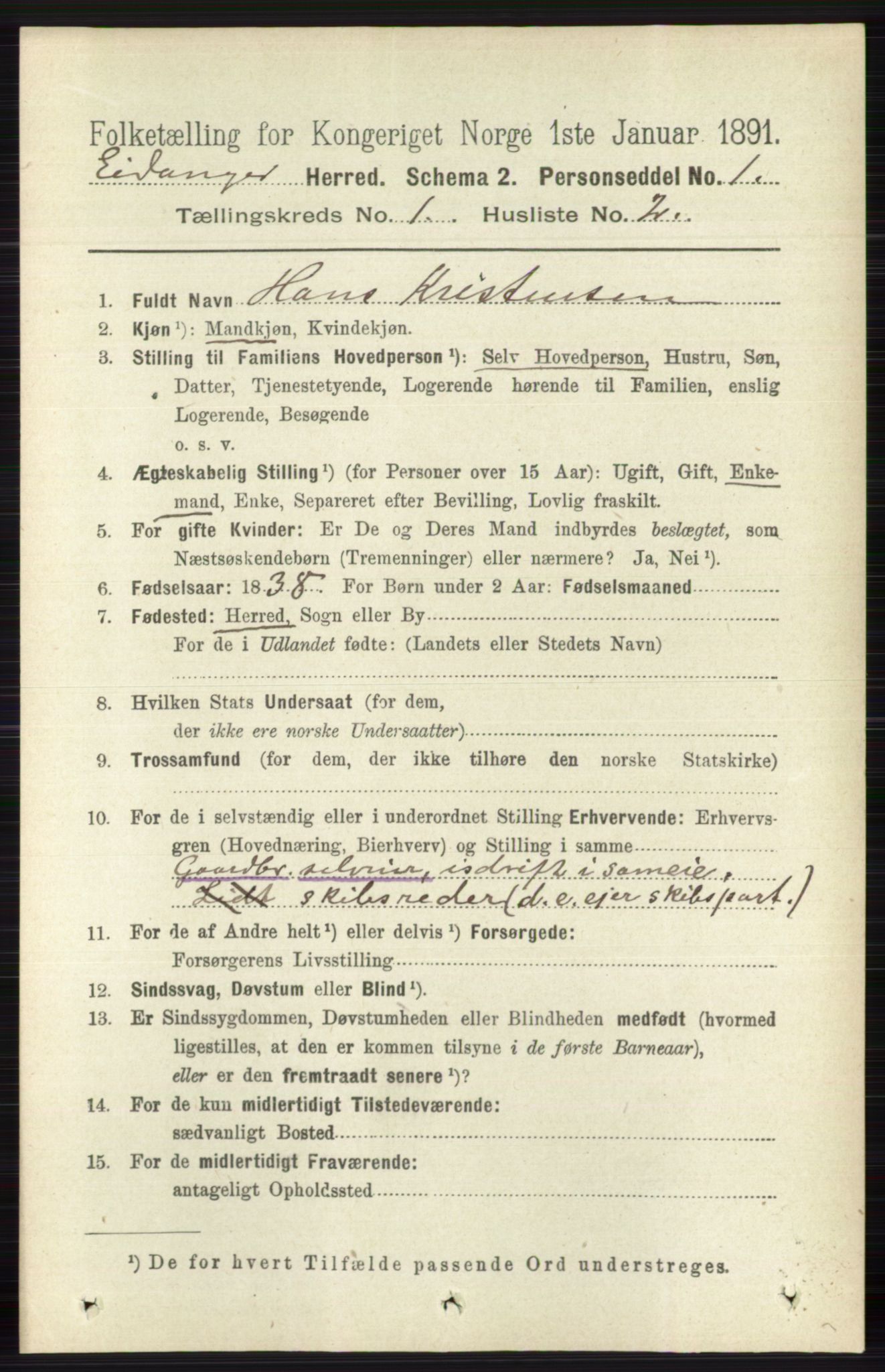 RA, 1891 census for 0813 Eidanger, 1891, p. 155