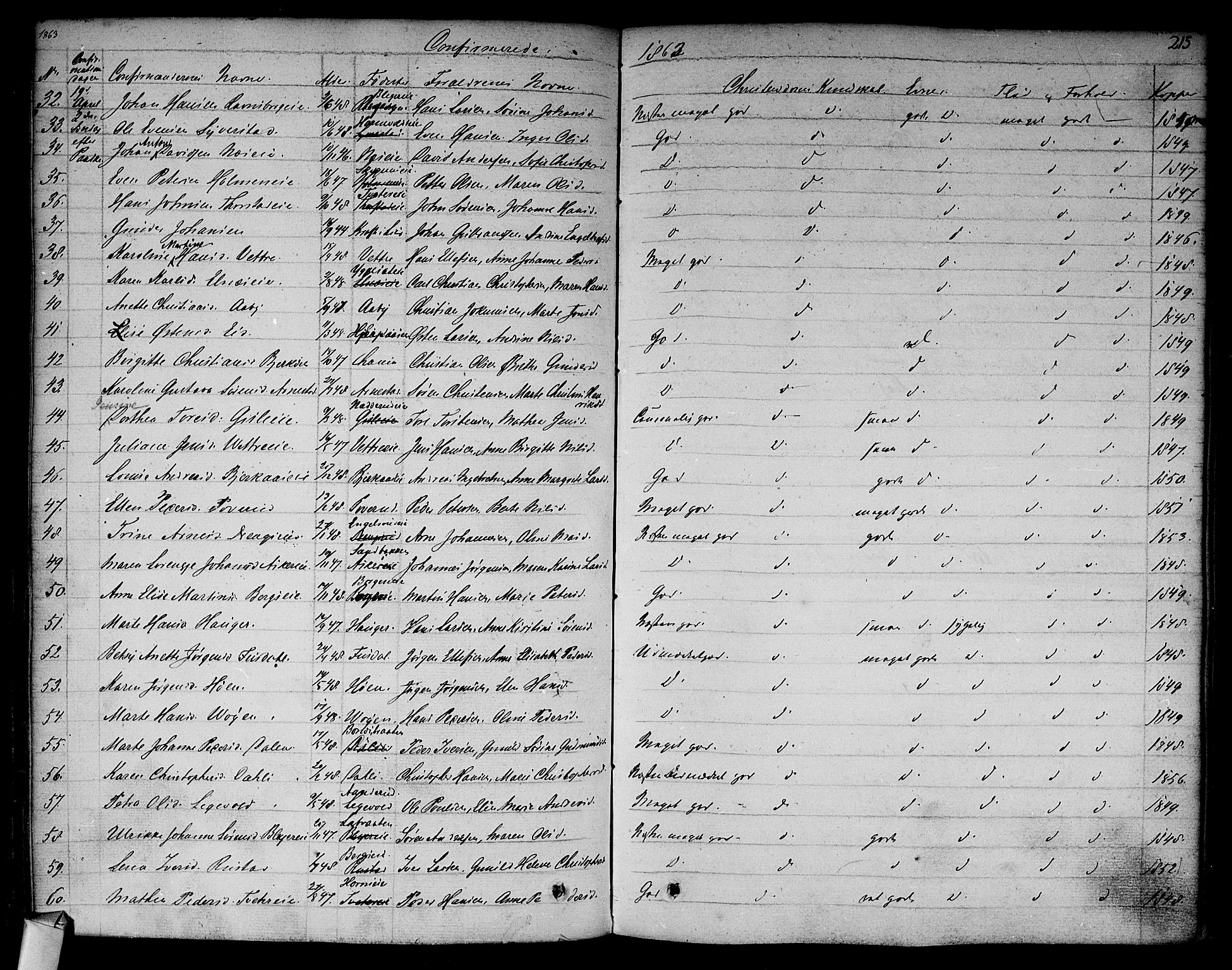 Asker prestekontor Kirkebøker, SAO/A-10256a/F/Fa/L0009: Parish register (official) no. I 9, 1825-1878, p. 215