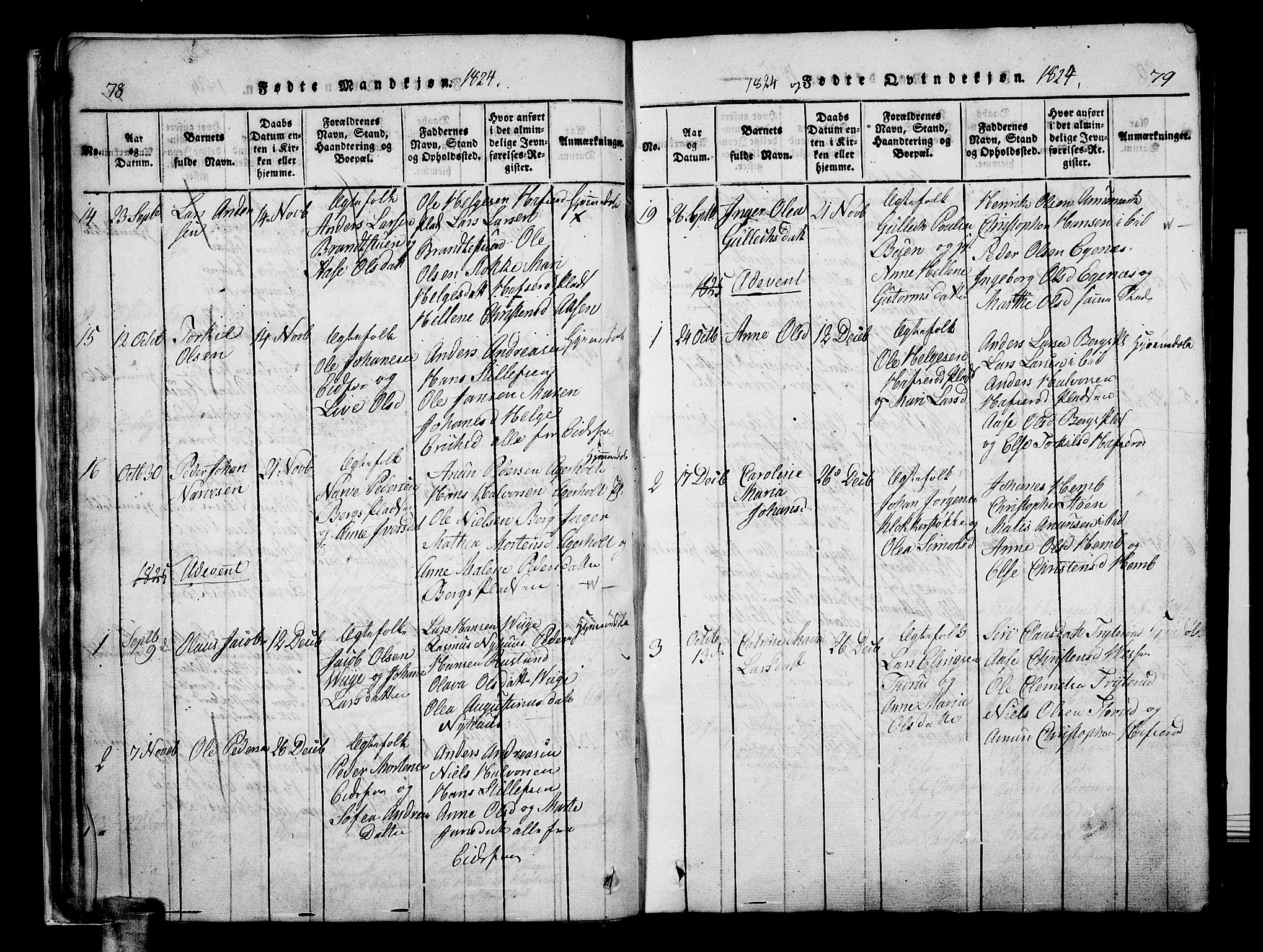 Hof kirkebøker, AV/SAKO-A-64/F/Fa/L0004: Parish register (official) no. I 4, 1814-1843, p. 78-79