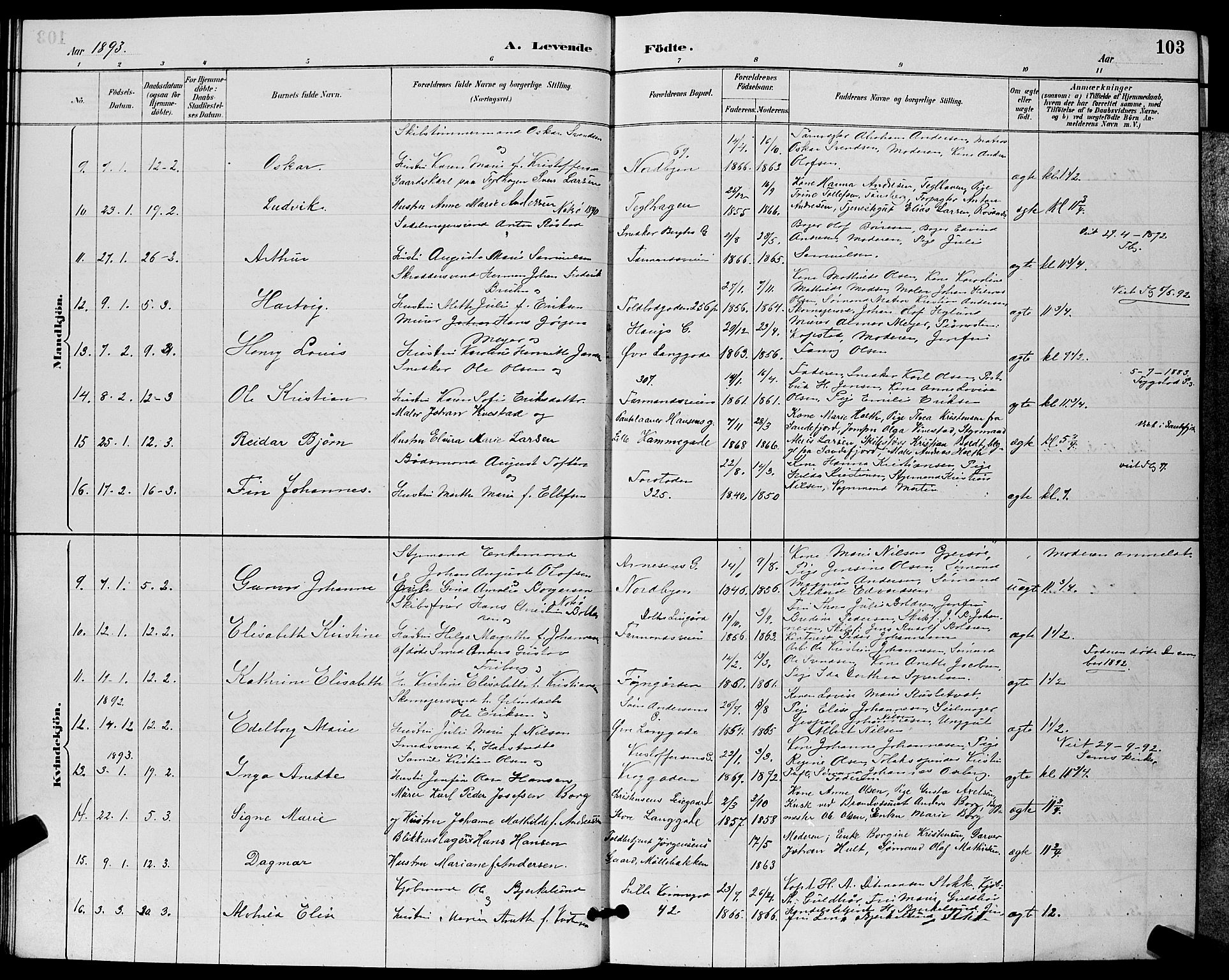 Tønsberg kirkebøker, SAKO/A-330/G/Ga/L0006: Parish register (copy) no. 6, 1885-1895, p. 103