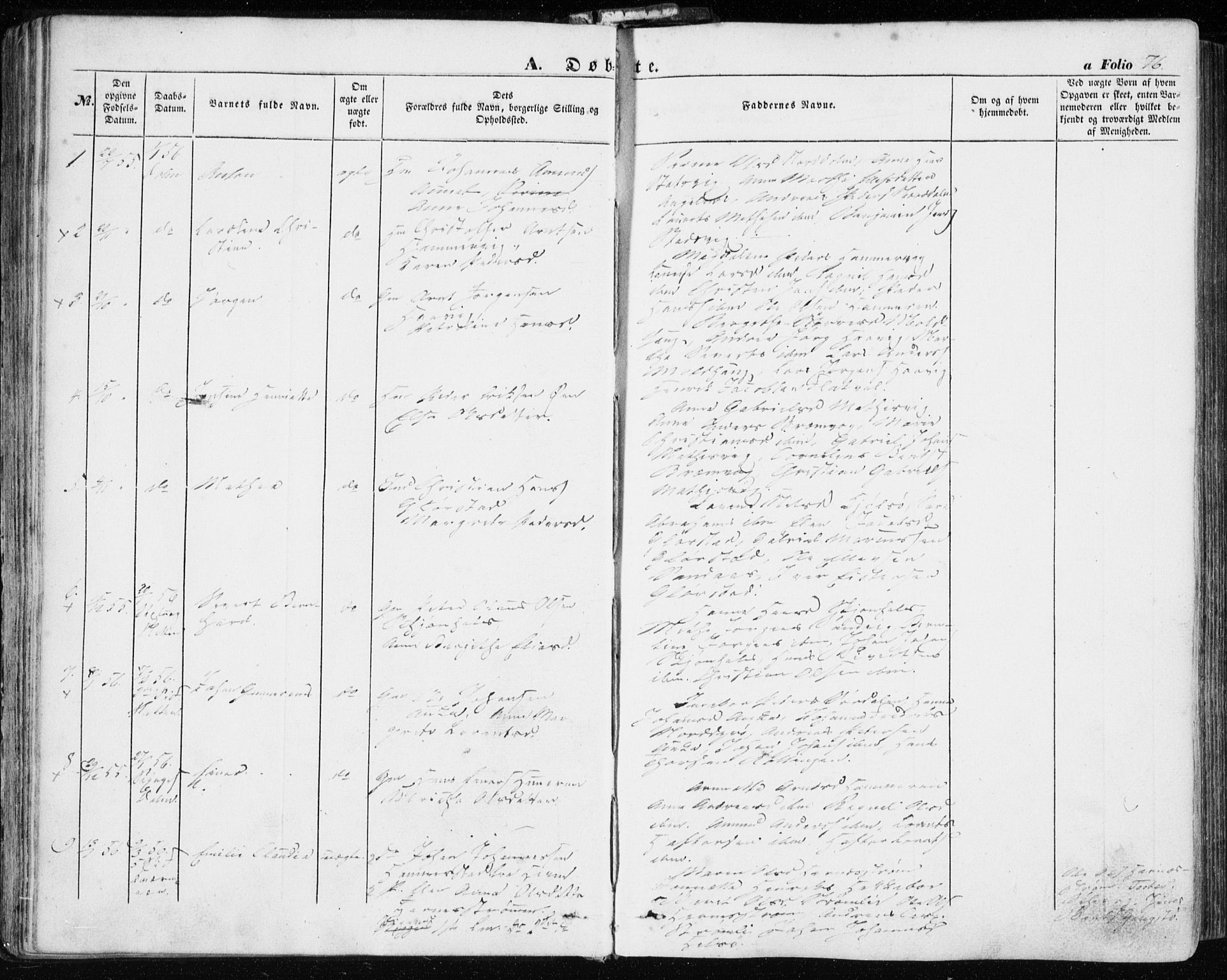 Ministerialprotokoller, klokkerbøker og fødselsregistre - Sør-Trøndelag, SAT/A-1456/634/L0530: Parish register (official) no. 634A06, 1852-1860, p. 76