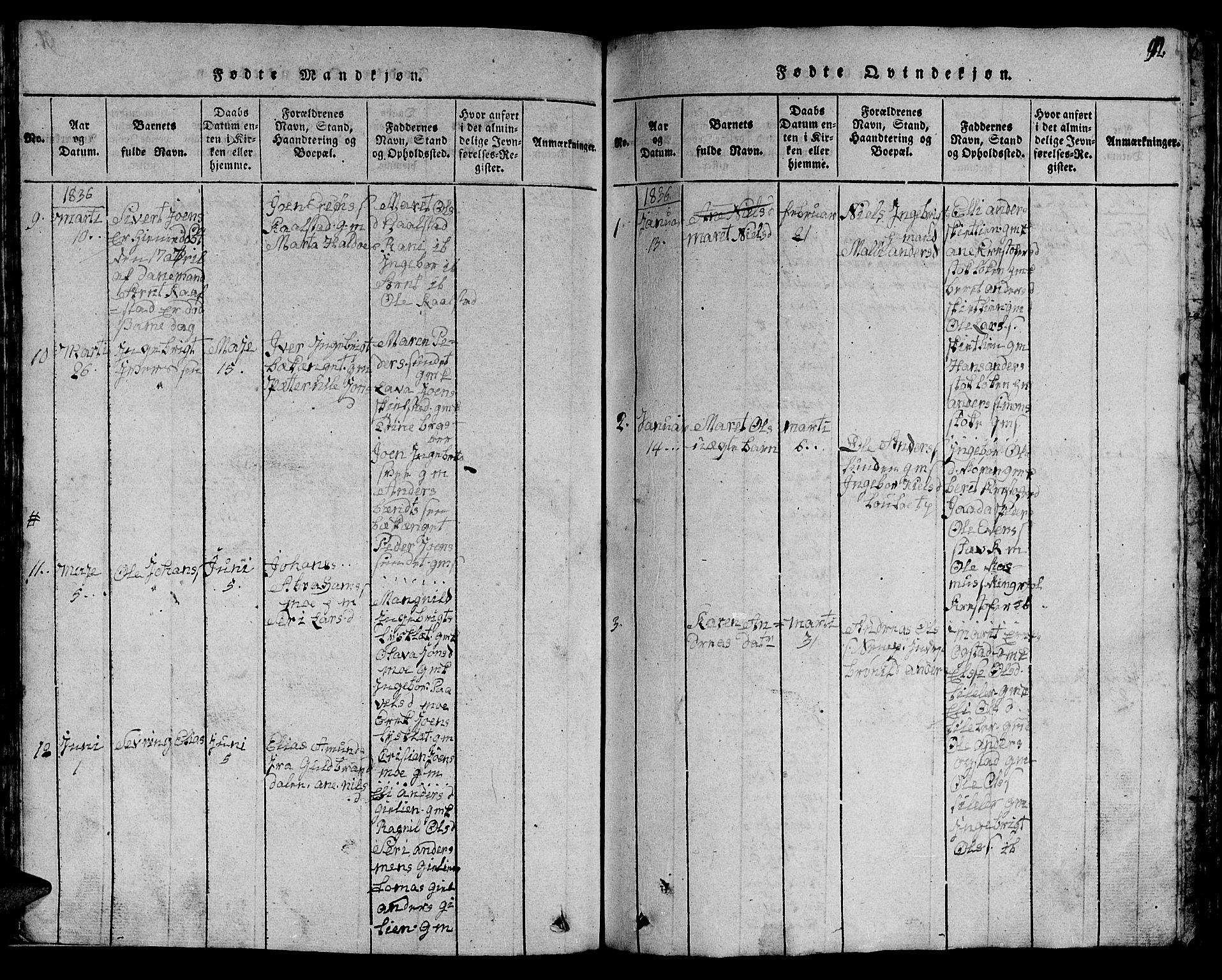 Ministerialprotokoller, klokkerbøker og fødselsregistre - Sør-Trøndelag, SAT/A-1456/613/L0393: Parish register (copy) no. 613C01, 1816-1886, p. 92