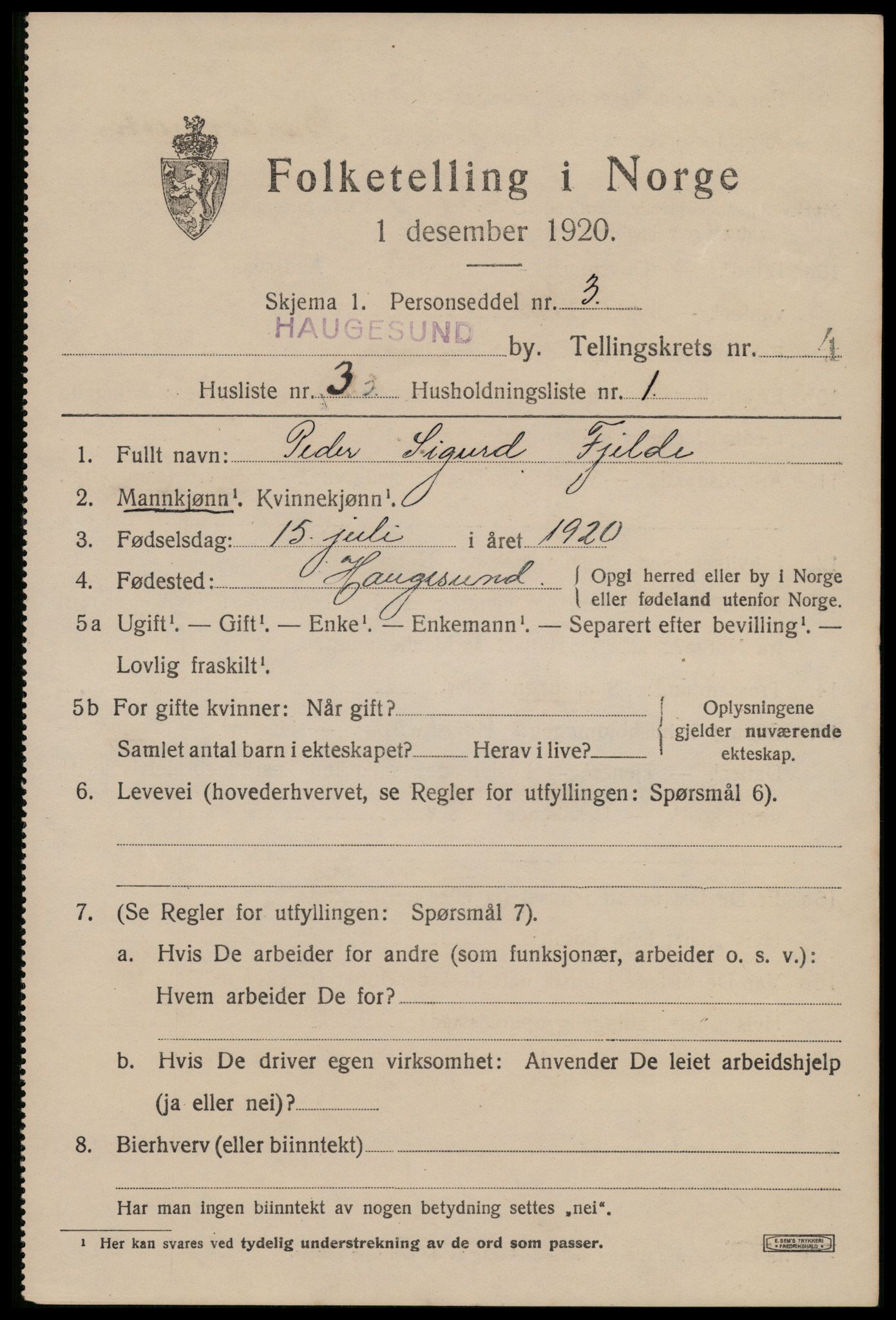 SAST, 1920 census for Haugesund, 1920, p. 15255