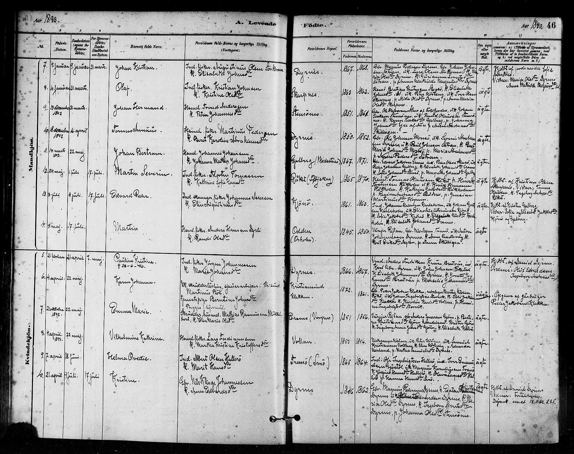 Ministerialprotokoller, klokkerbøker og fødselsregistre - Møre og Romsdal, AV/SAT-A-1454/582/L0947: Parish register (official) no. 582A01, 1880-1900, p. 46