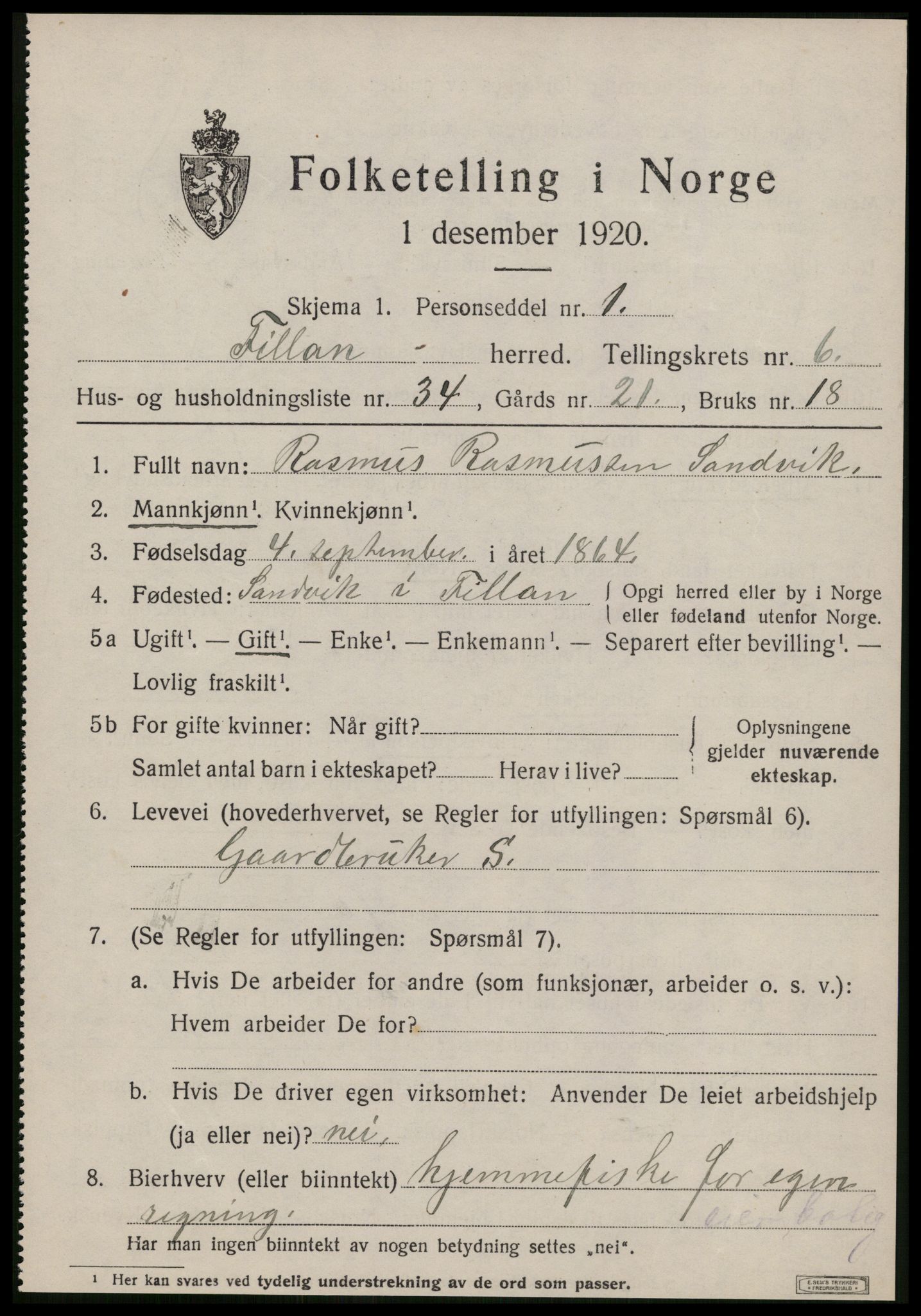 SAT, 1920 census for Fillan, 1920, p. 2974