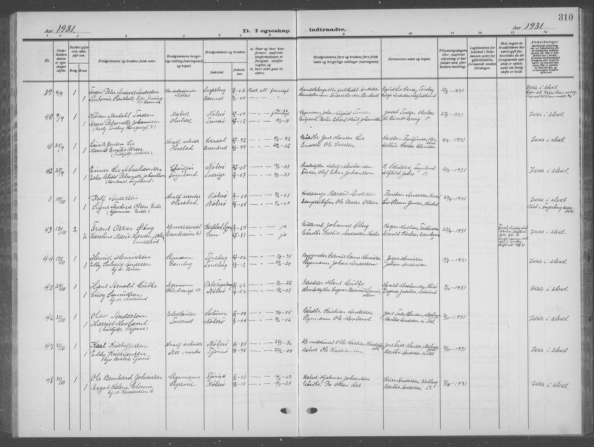 Nøtterøy kirkebøker, AV/SAKO-A-354/G/Ga/L0006: Parish register (copy) no. I 6, 1925-1939, p. 310