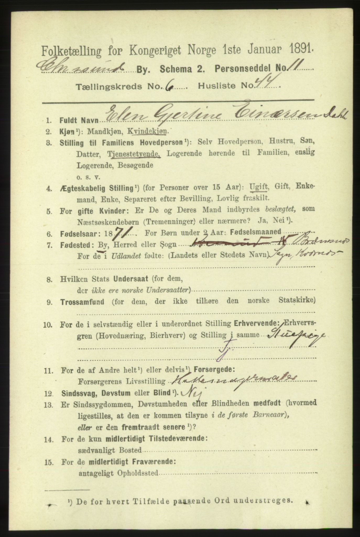 RA, 1891 census for 1503 Kristiansund, 1891, p. 5527