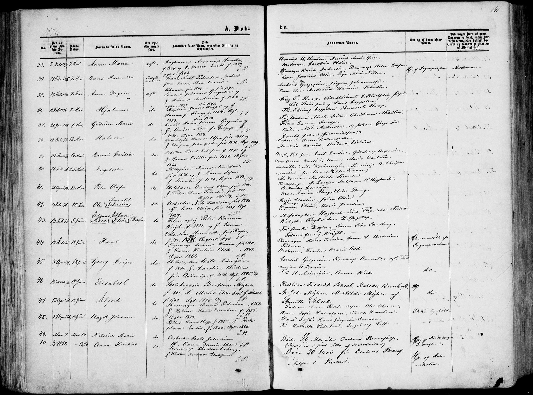 Porsgrunn kirkebøker , AV/SAKO-A-104/F/Fa/L0007: Parish register (official) no. 7, 1858-1877, p. 141