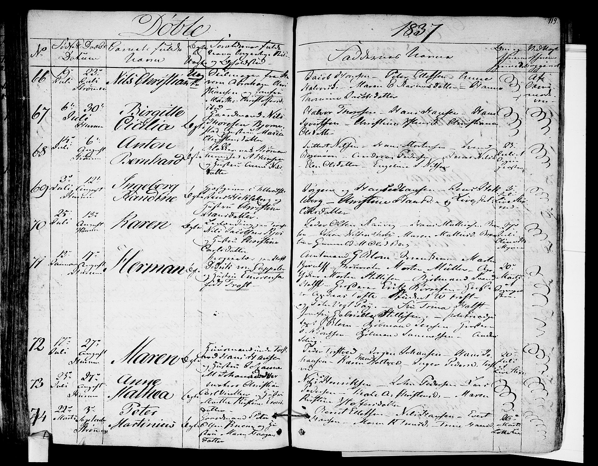 Hurum kirkebøker, SAKO/A-229/F/Fa/L0010: Parish register (official) no. 10, 1827-1846, p. 119