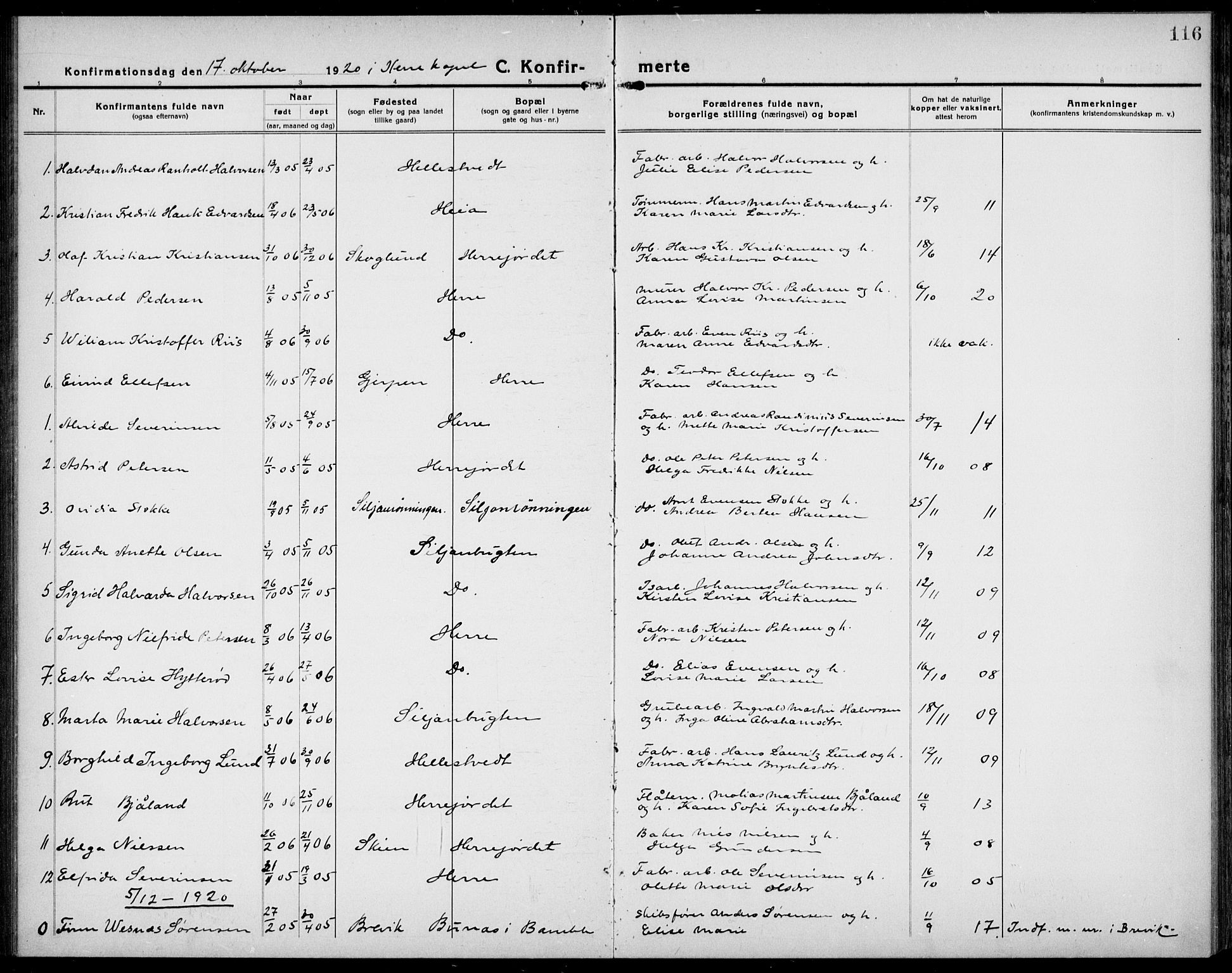 Bamble kirkebøker, SAKO/A-253/G/Ga/L0011: Parish register (copy) no. I 11, 1920-1935, p. 116