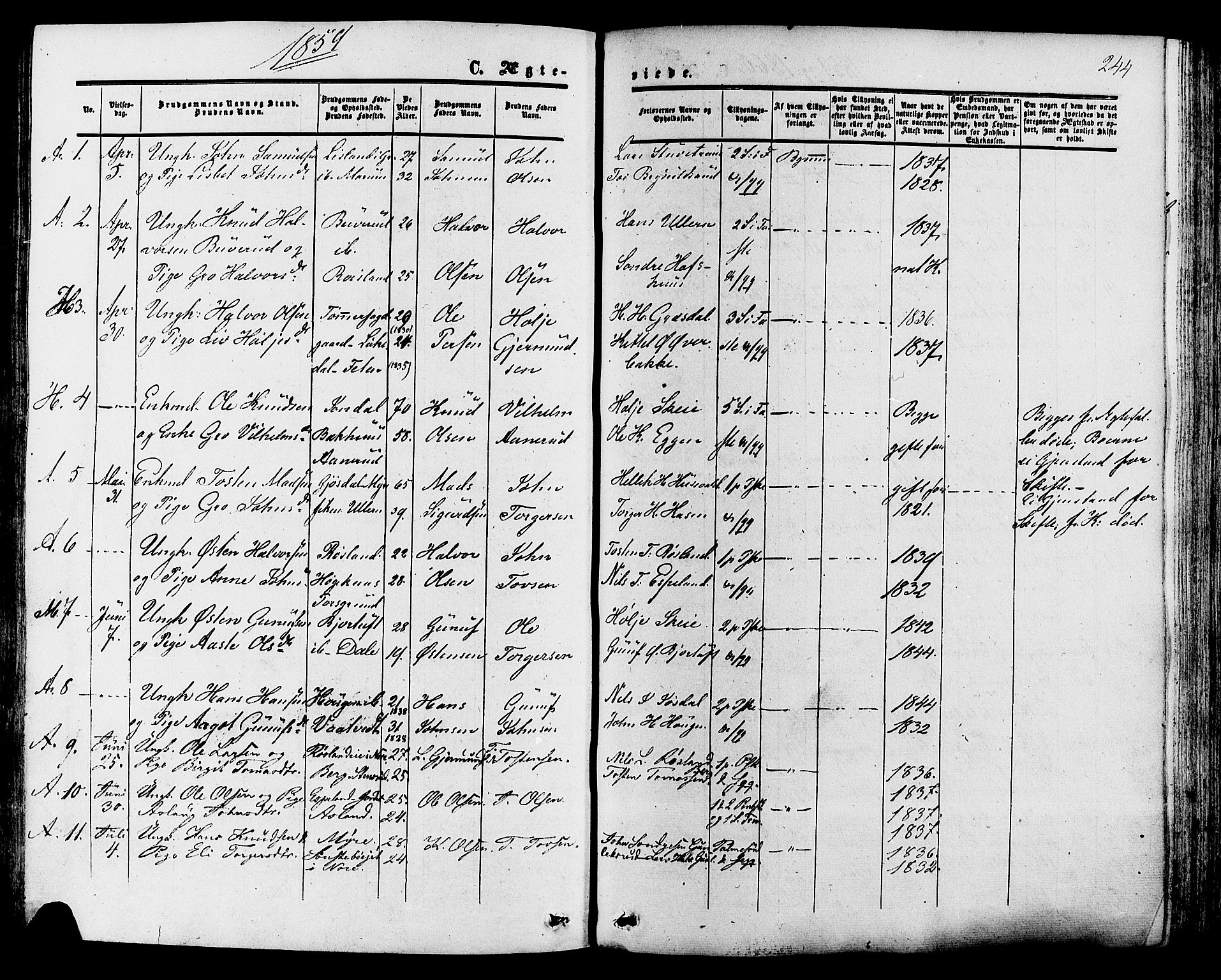 Tinn kirkebøker, AV/SAKO-A-308/F/Fa/L0006: Parish register (official) no. I 6, 1857-1878, p. 244