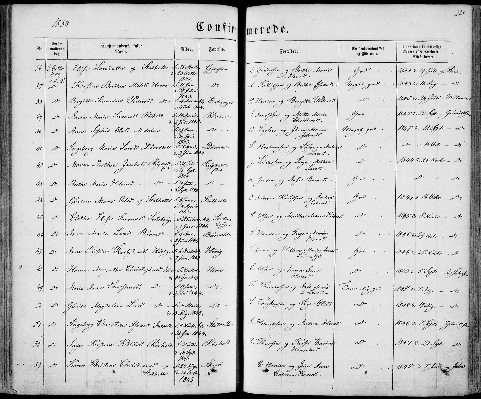 Bamble kirkebøker, SAKO/A-253/F/Fa/L0005: Parish register (official) no. I 5, 1854-1869, p. 228