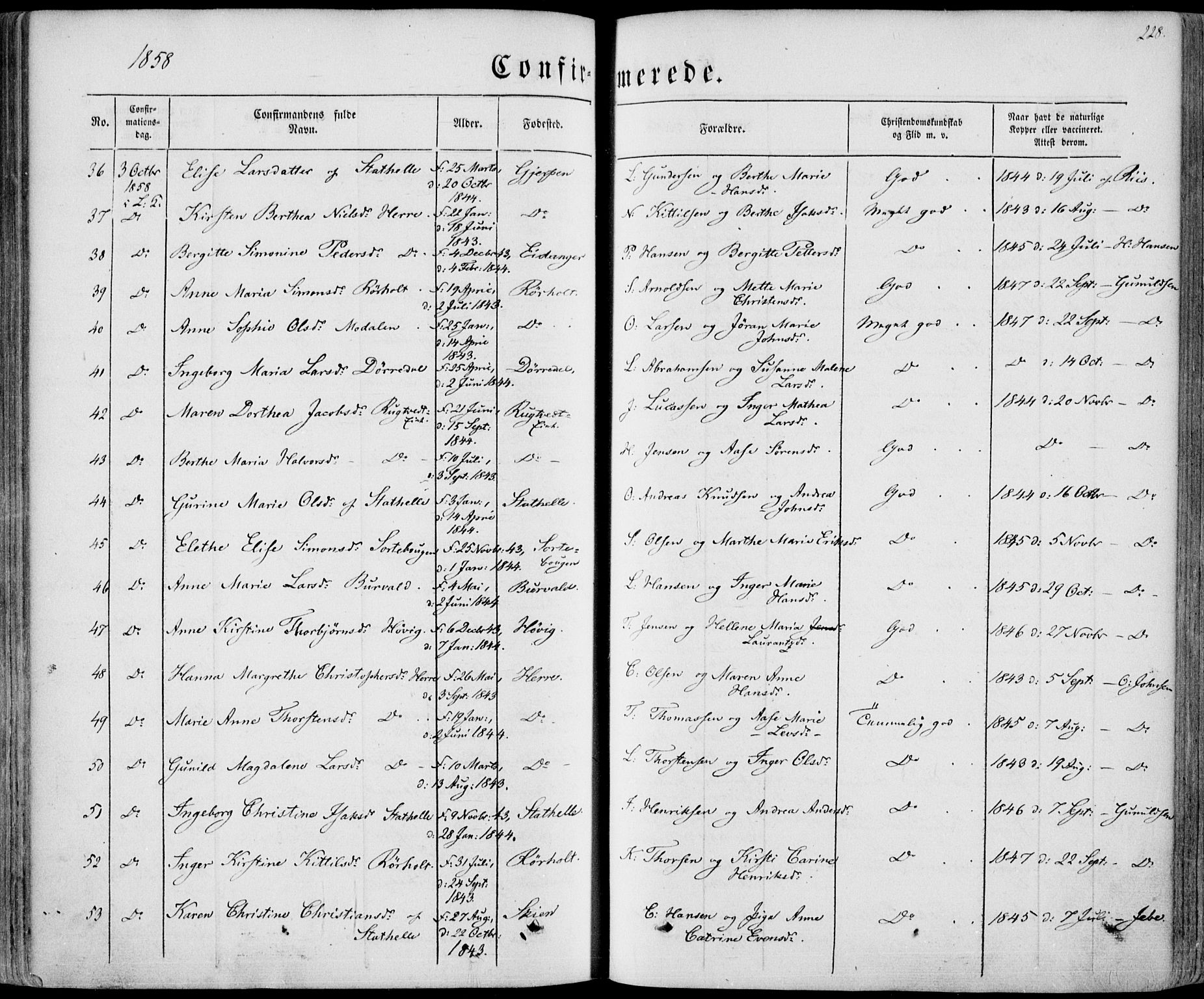 Bamble kirkebøker, AV/SAKO-A-253/F/Fa/L0005: Parish register (official) no. I 5, 1854-1869, p. 228