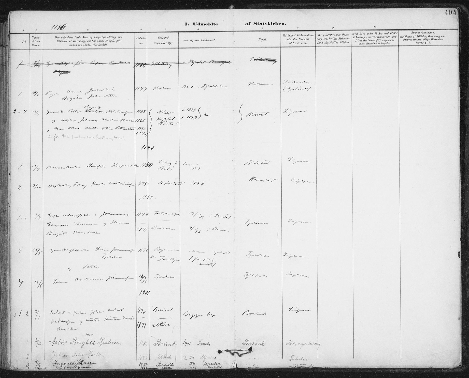 Ministerialprotokoller, klokkerbøker og fødselsregistre - Nordland, SAT/A-1459/852/L0741: Parish register (official) no. 852A11, 1894-1917, p. 404