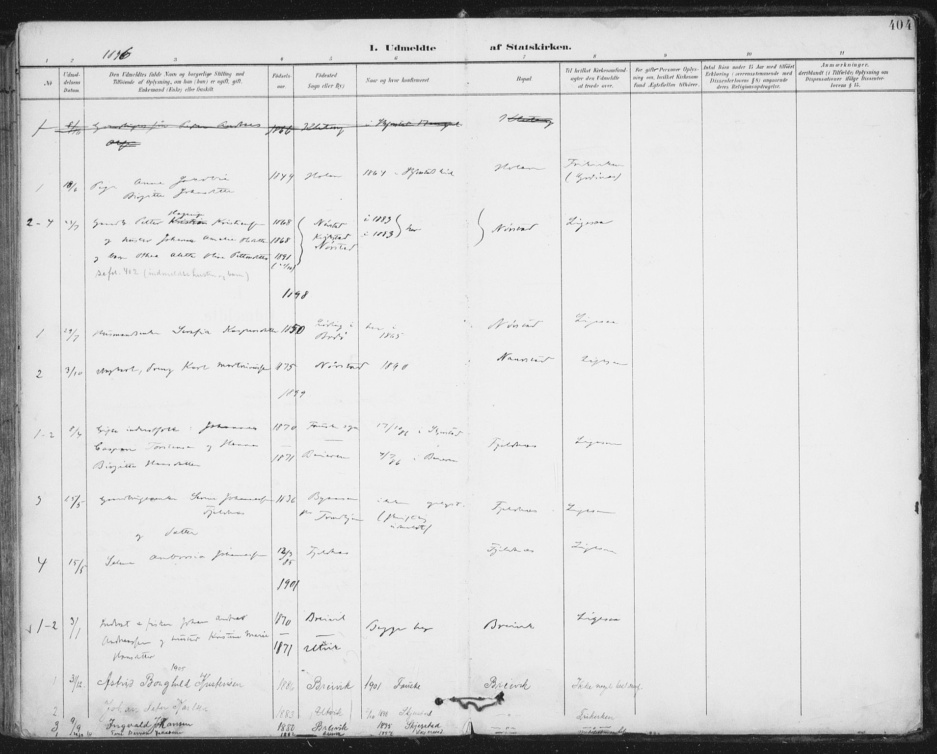 Ministerialprotokoller, klokkerbøker og fødselsregistre - Nordland, AV/SAT-A-1459/852/L0741: Parish register (official) no. 852A11, 1894-1917, p. 404