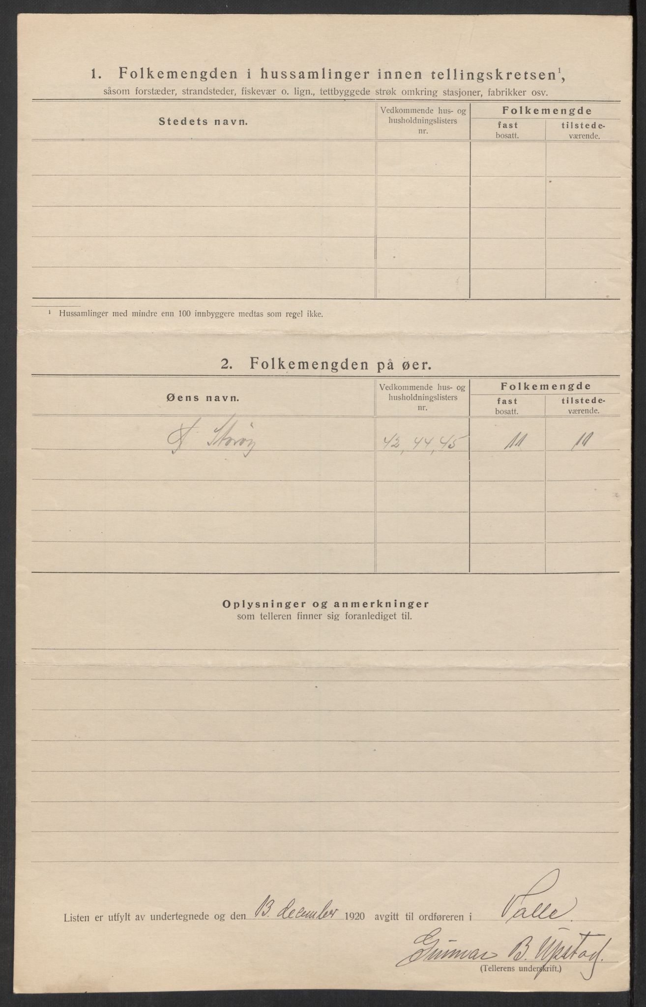 SAK, 1920 census for Valle, 1920, p. 11