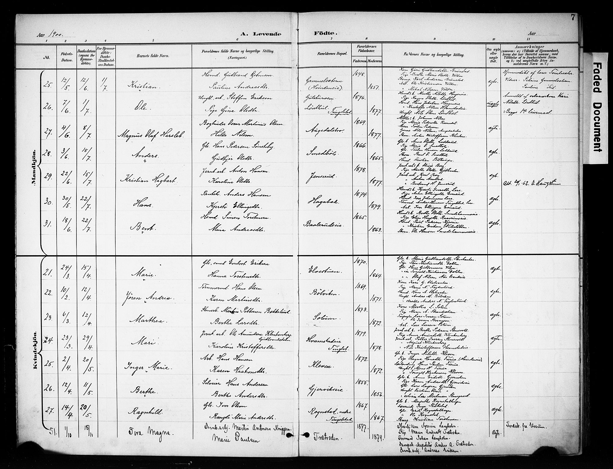 Brandbu prestekontor, AV/SAH-PREST-114/H/Ha/Haa/L0001: Parish register (official) no. 1, 1900-1912, p. 7