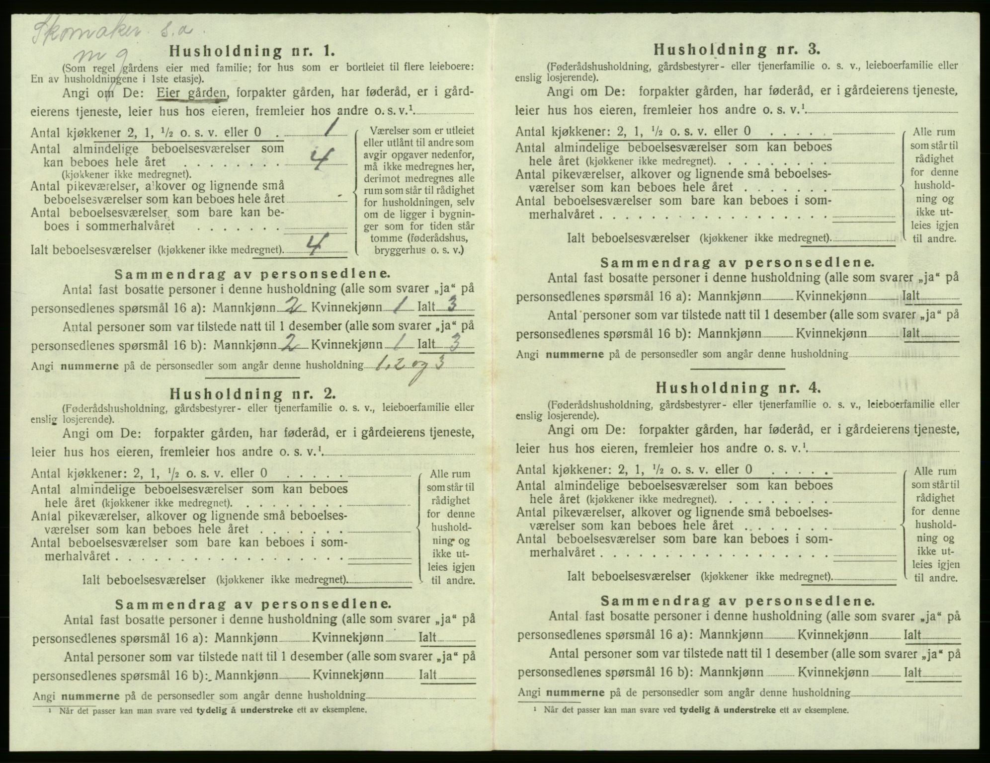 SAB, 1920 census for Bremnes, 1920, p. 1033