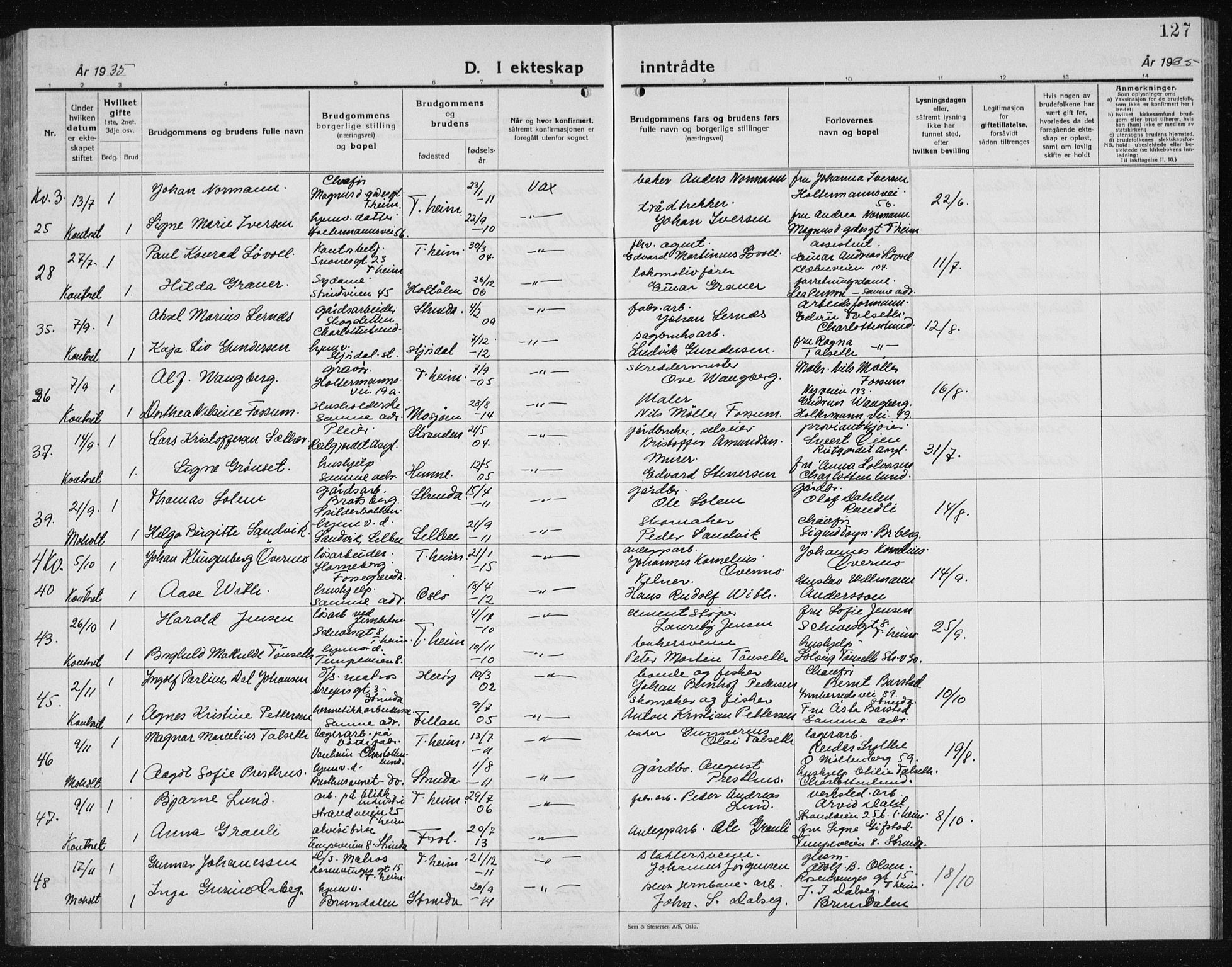 Ministerialprotokoller, klokkerbøker og fødselsregistre - Sør-Trøndelag, SAT/A-1456/607/L0327: Parish register (copy) no. 607C01, 1930-1939, p. 127