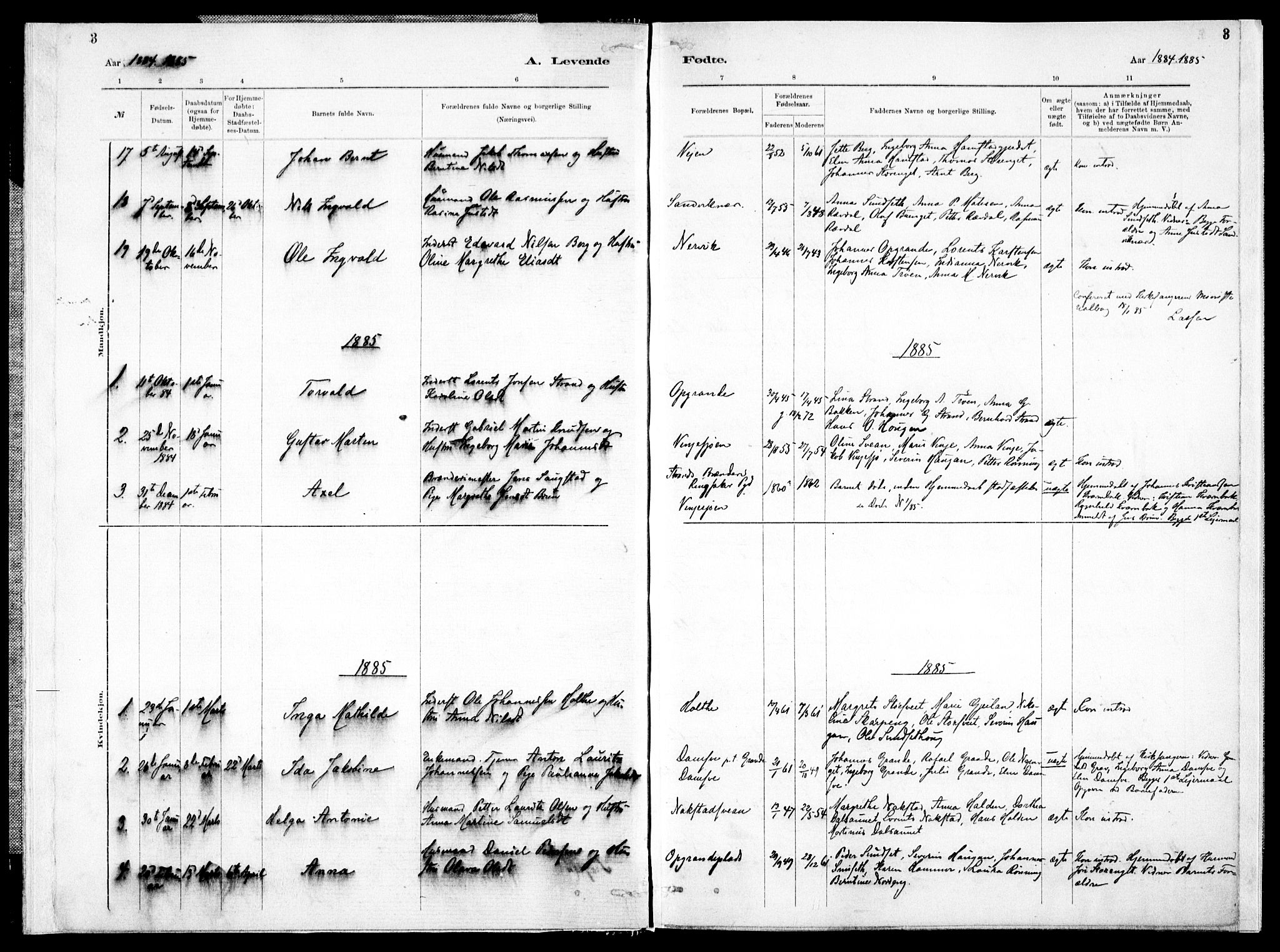 Ministerialprotokoller, klokkerbøker og fødselsregistre - Nord-Trøndelag, SAT/A-1458/733/L0325: Parish register (official) no. 733A04, 1884-1908, p. 3