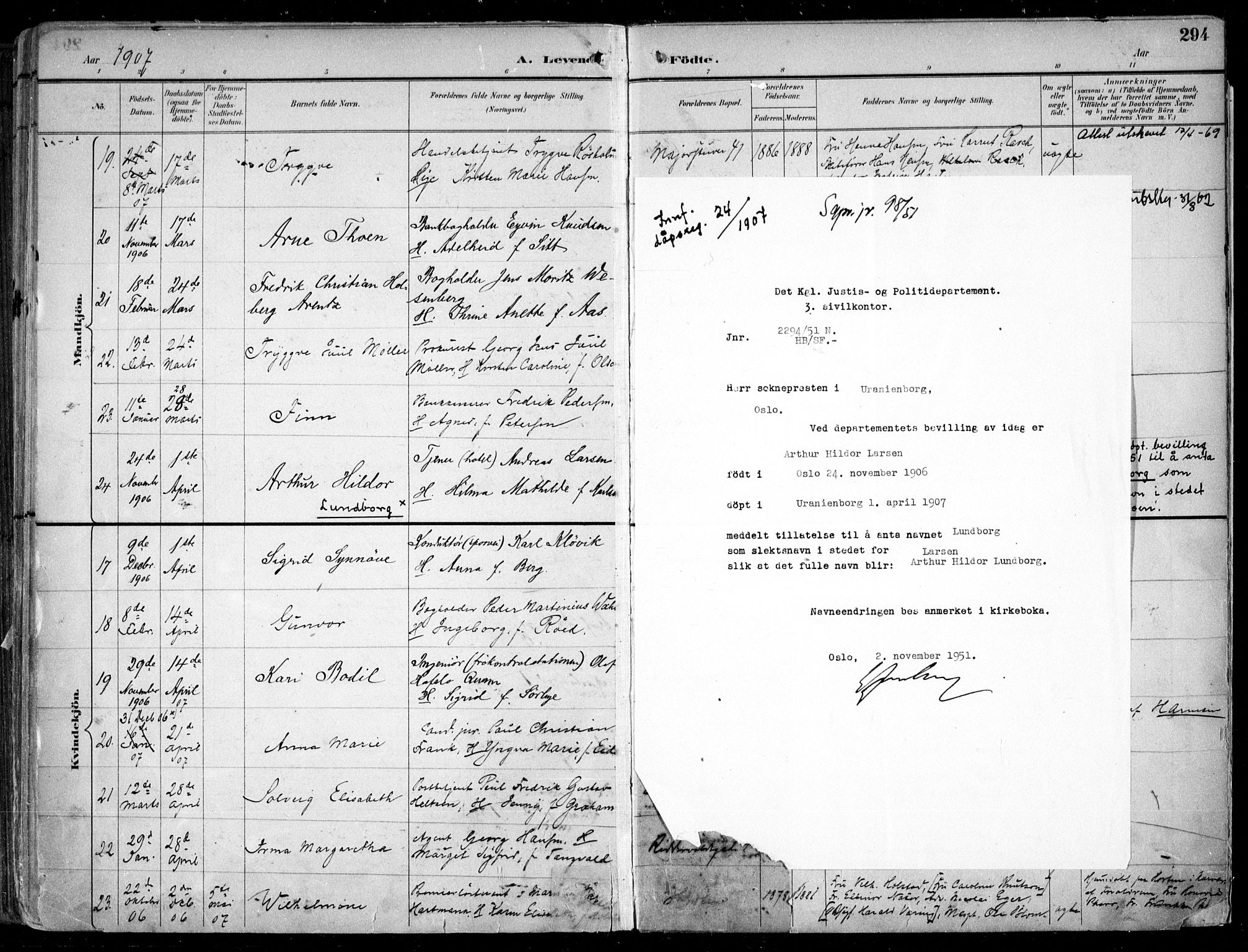 Uranienborg prestekontor Kirkebøker, AV/SAO-A-10877/F/Fa/L0005: Parish register (official) no. 5, 1895-1907, p. 294