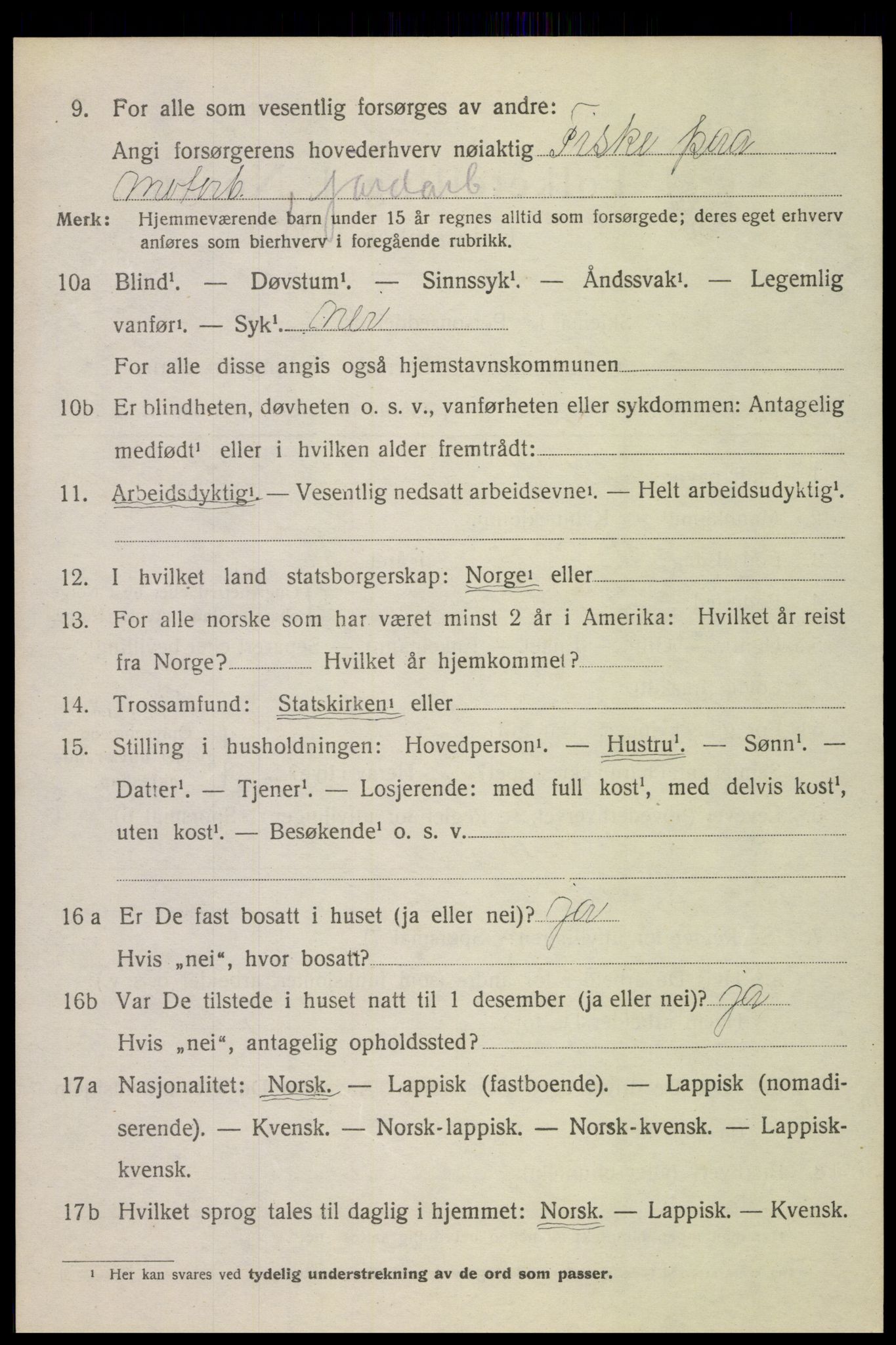 SAT, 1920 census for Sortland, 1920, p. 6529