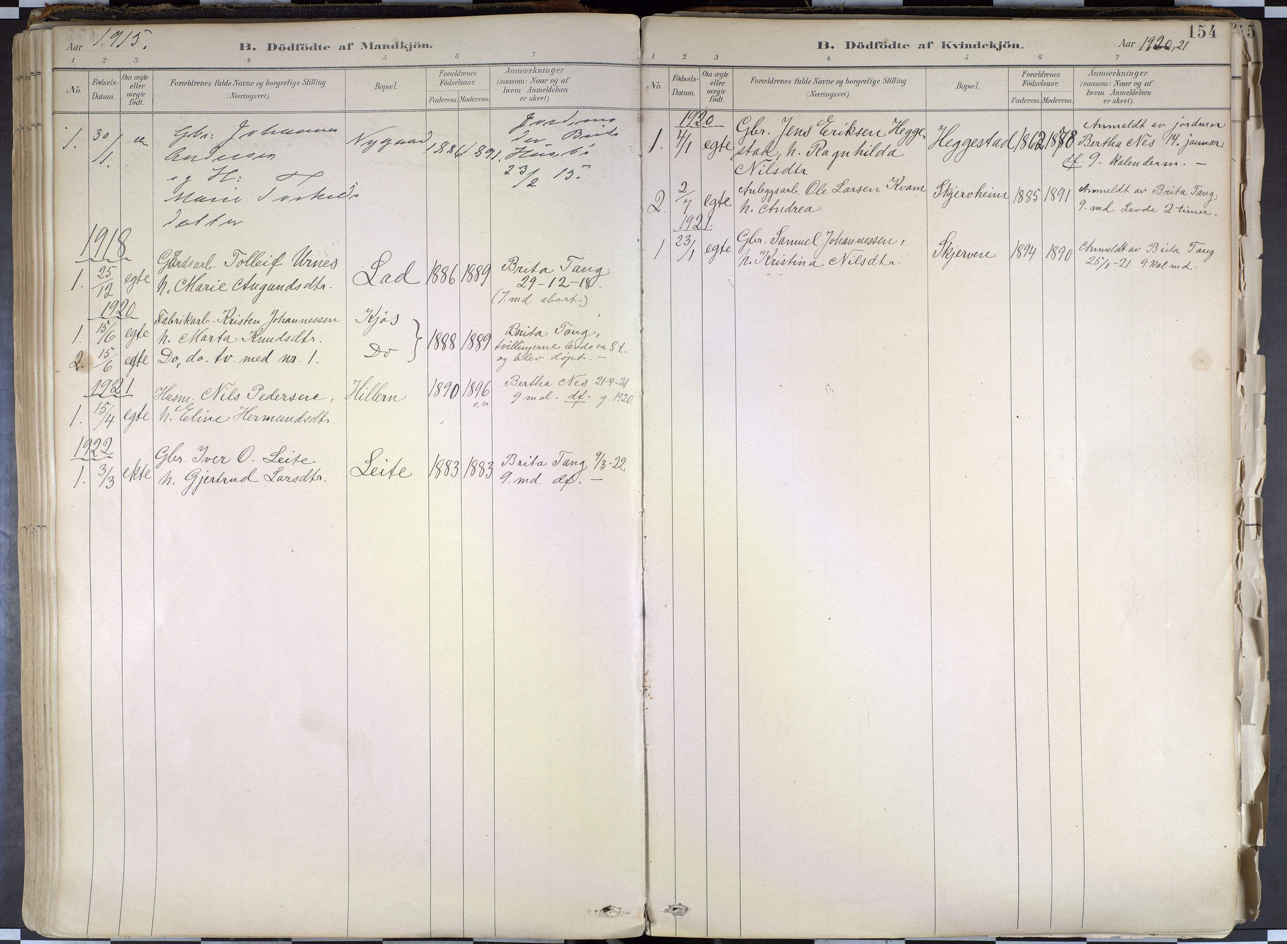 Hafslo sokneprestembete, SAB/A-80301/H/Haa/Haab/L0001: Parish register (official) no. B 1, 1886-1945, p. 154