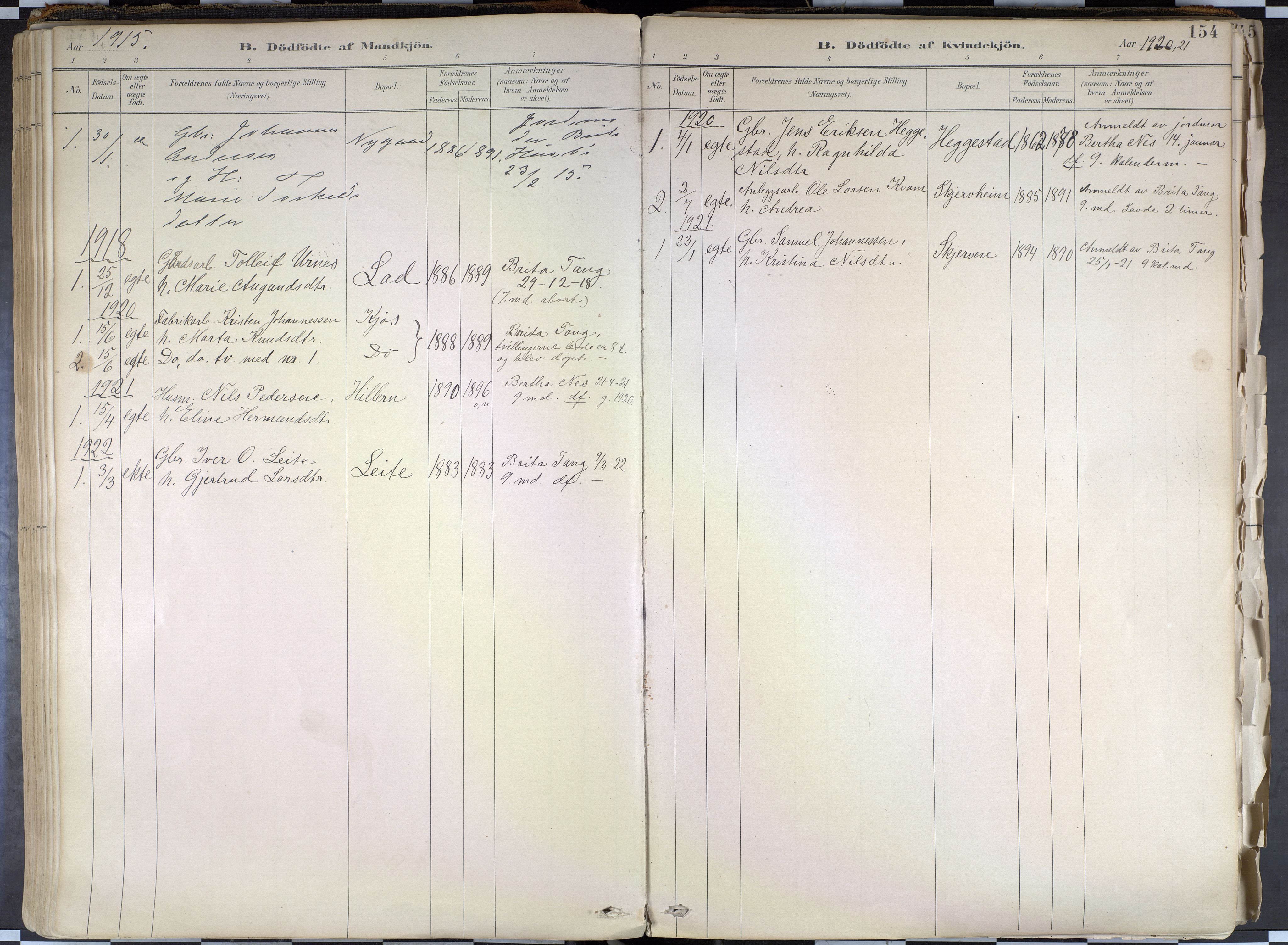 Hafslo sokneprestembete, AV/SAB-A-80301/H/Haa/Haab/L0001: Parish register (official) no. B 1, 1886-1945, p. 154