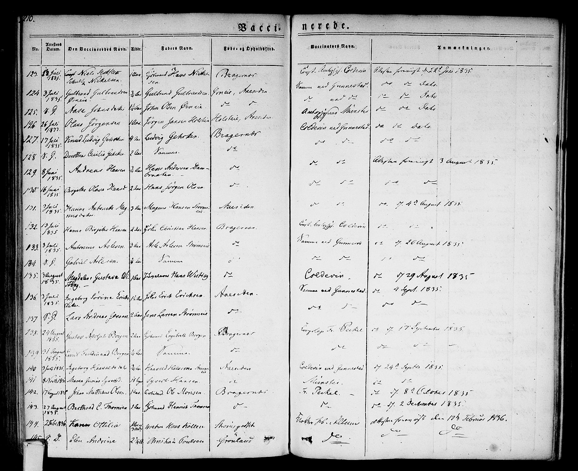 Bragernes kirkebøker, SAKO/A-6/F/Fc/L0001: Parish register (official) no. III 1, 1830-1853, p. 210