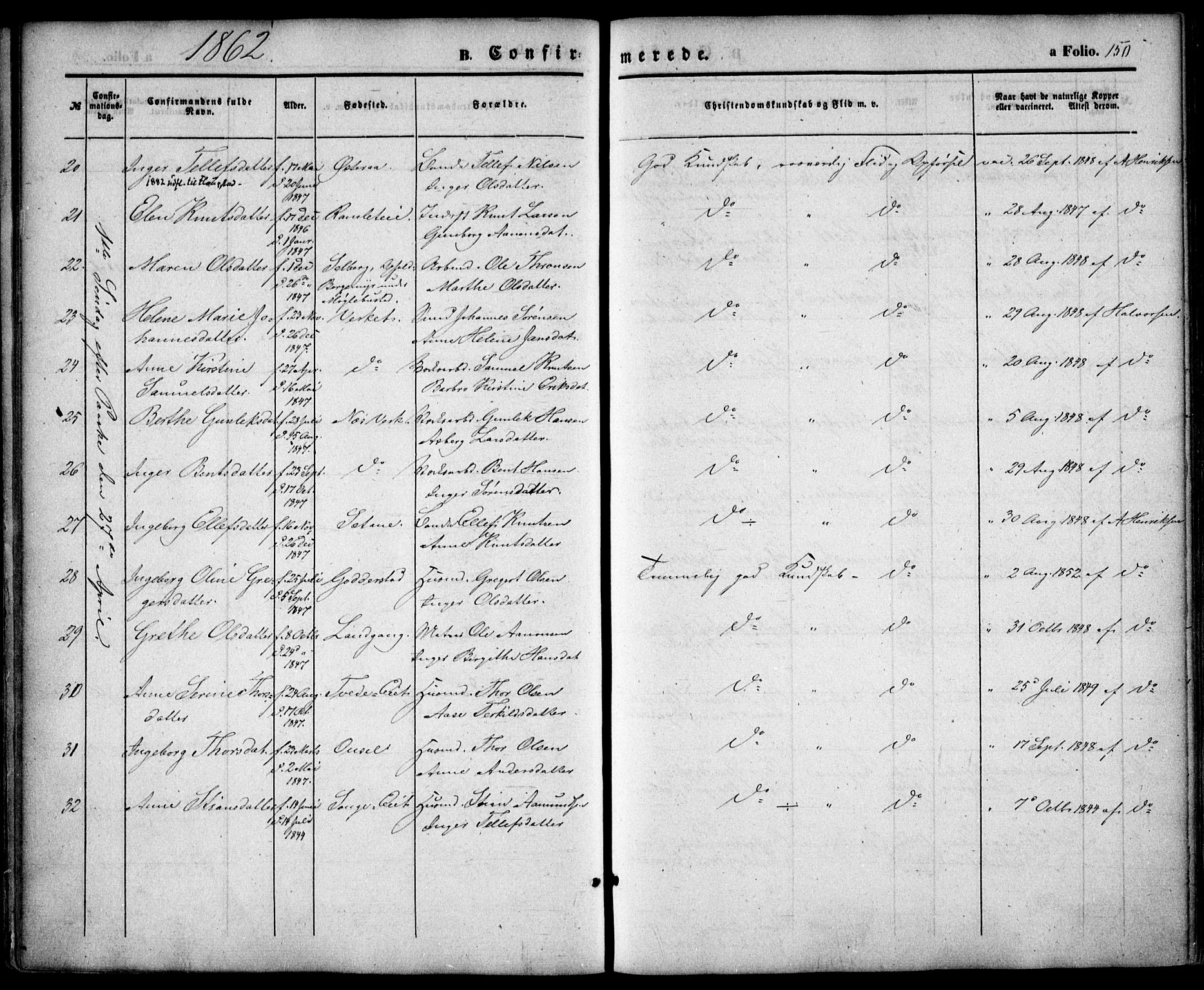 Holt sokneprestkontor, AV/SAK-1111-0021/F/Fa/L0009: Parish register (official) no. A 9, 1861-1871, p. 150