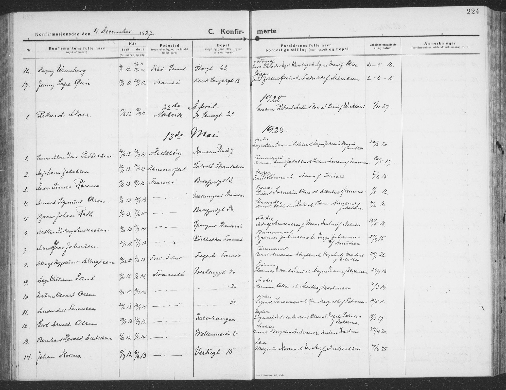 Tromsø sokneprestkontor/stiftsprosti/domprosti, SATØ/S-1343/G/Gb/L0010klokker: Parish register (copy) no. 10, 1925-1937, p. 224