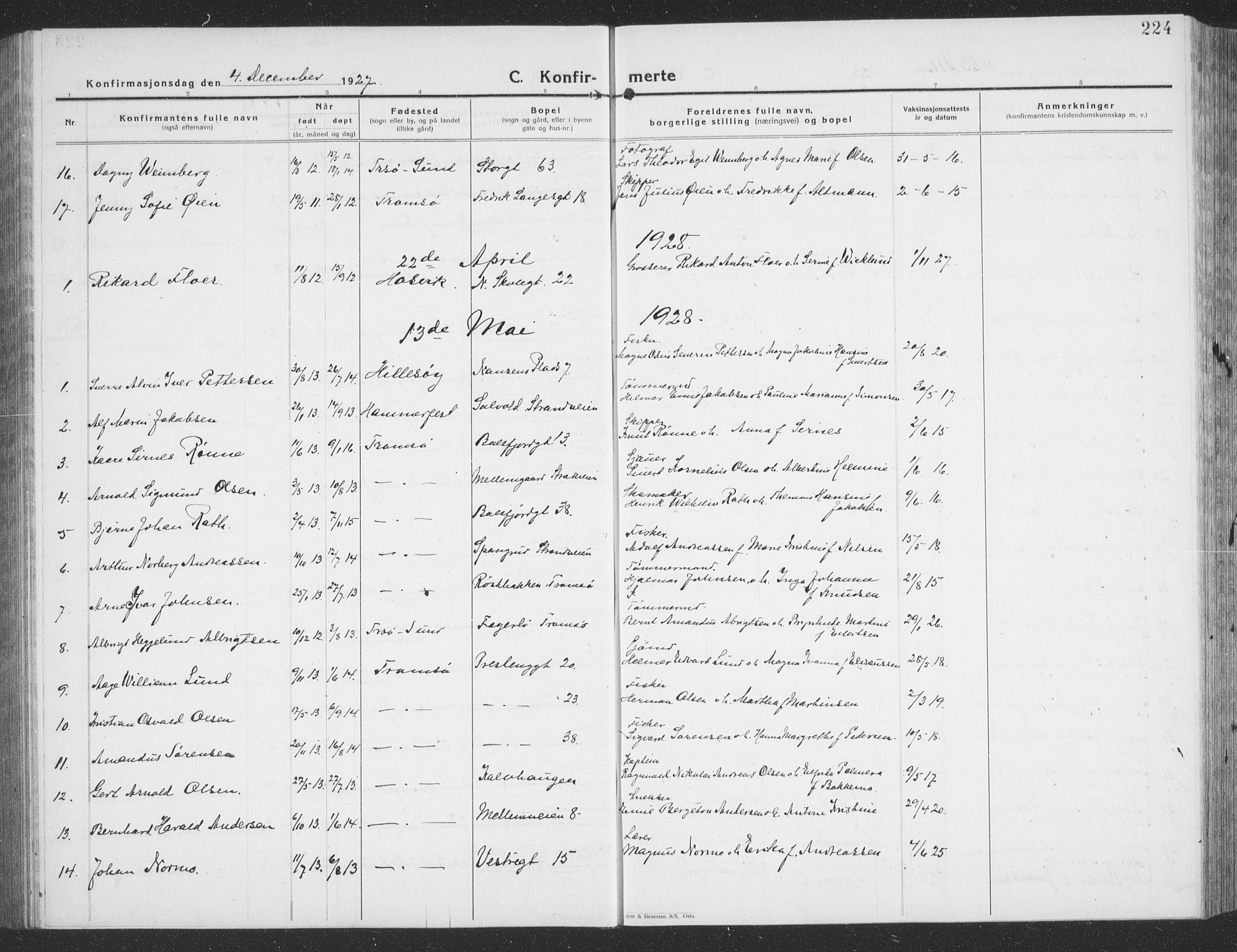 Tromsø sokneprestkontor/stiftsprosti/domprosti, AV/SATØ-S-1343/G/Gb/L0010klokker: Parish register (copy) no. 10, 1925-1937, p. 224