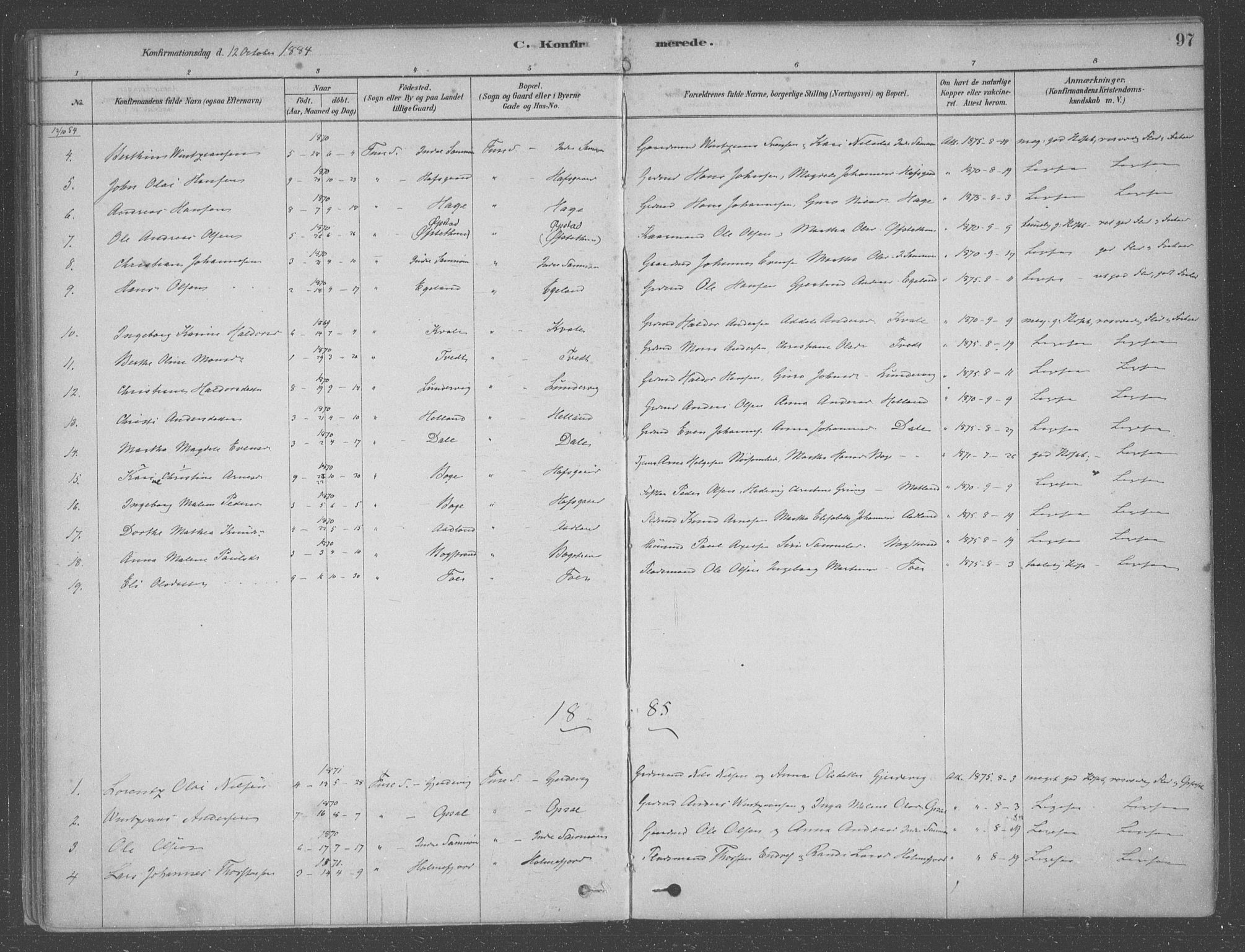 Fusa sokneprestembete, AV/SAB-A-75401/H/Haa: Parish register (official) no. B 1, 1880-1938, p. 97