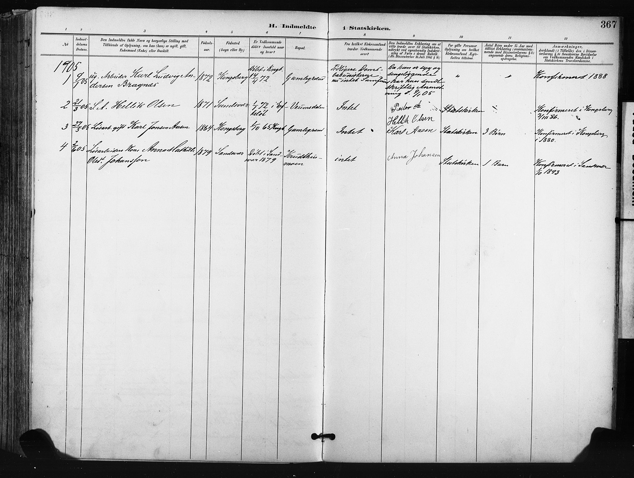 Kongsberg kirkebøker, AV/SAKO-A-22/F/Fb/L0003: Parish register (official) no. II 3, 1896-1905, p. 367