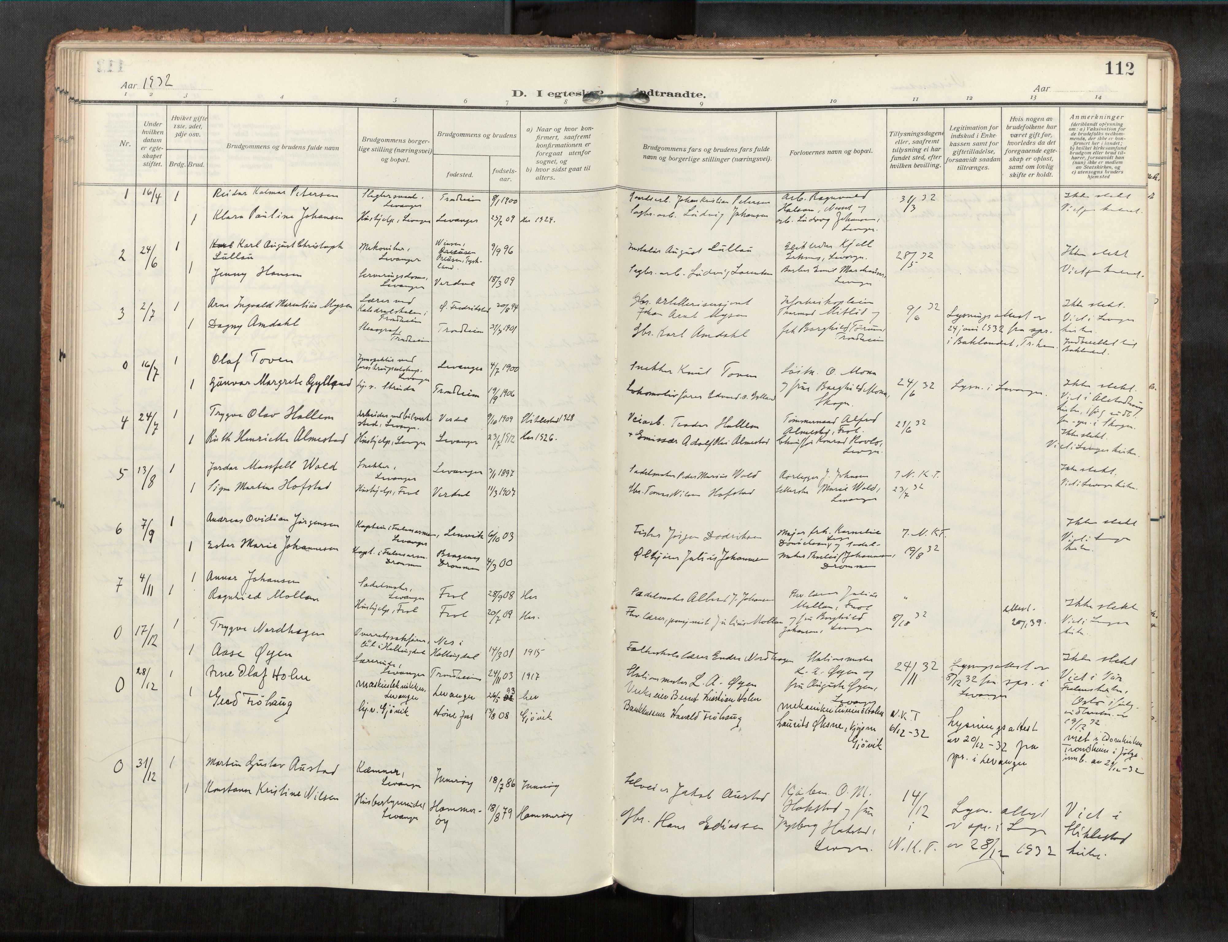 Levanger sokneprestkontor, SAT/A-1301/2/H/Haa/L0001: Parish register (official) no. 1, 1912-1932, p. 112