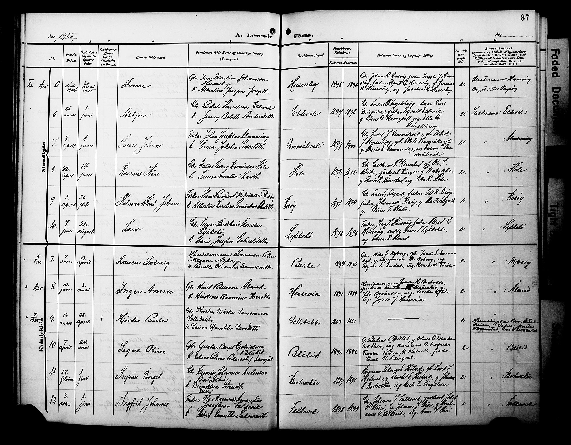 Davik sokneprestembete, SAB/A-79701/H/Hab/Habc/L0003: Parish register (copy) no. C 3, 1907-1929, p. 87