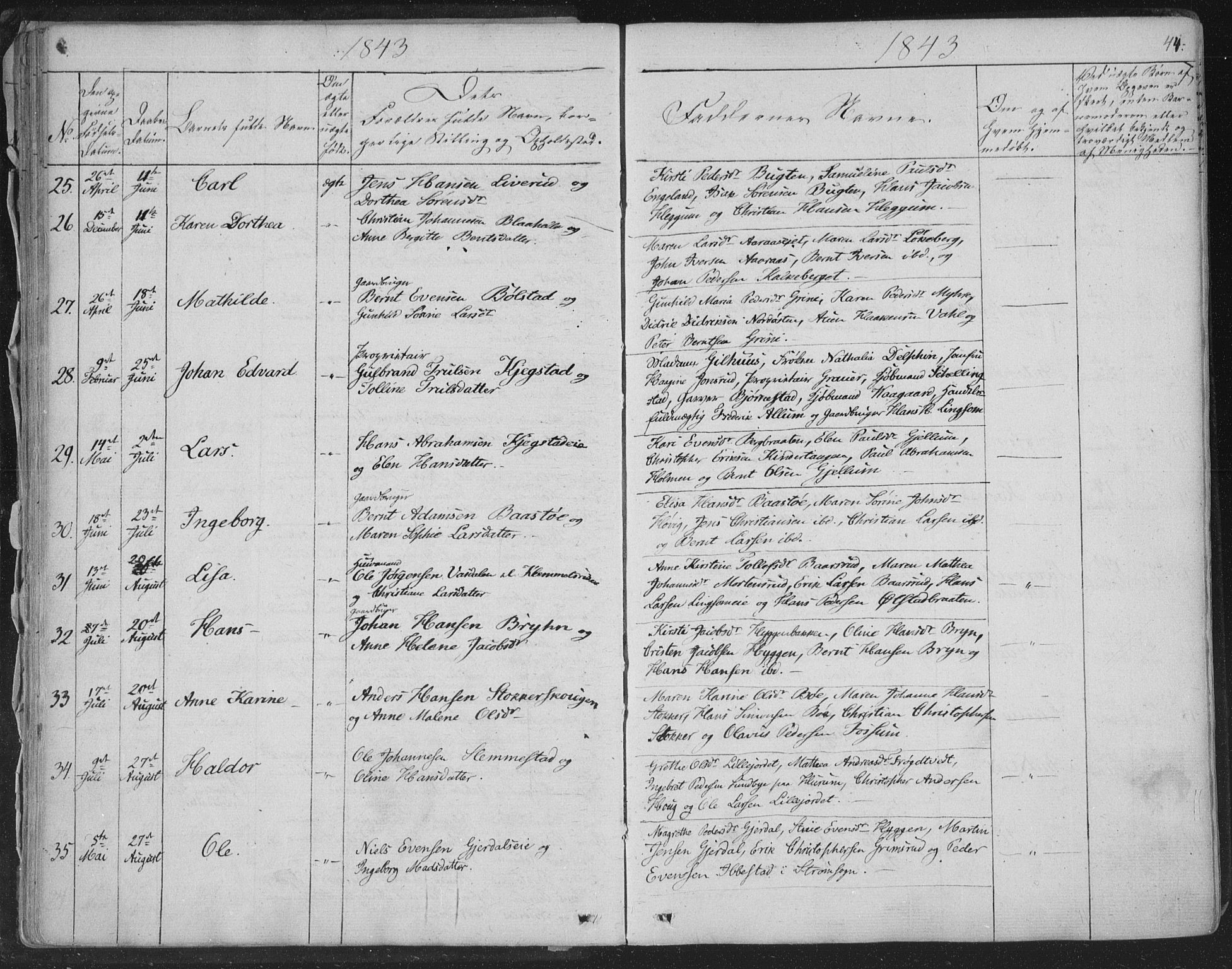 Røyken kirkebøker, SAKO/A-241/F/Fa/L0005: Parish register (official) no. 5, 1833-1856, p. 44