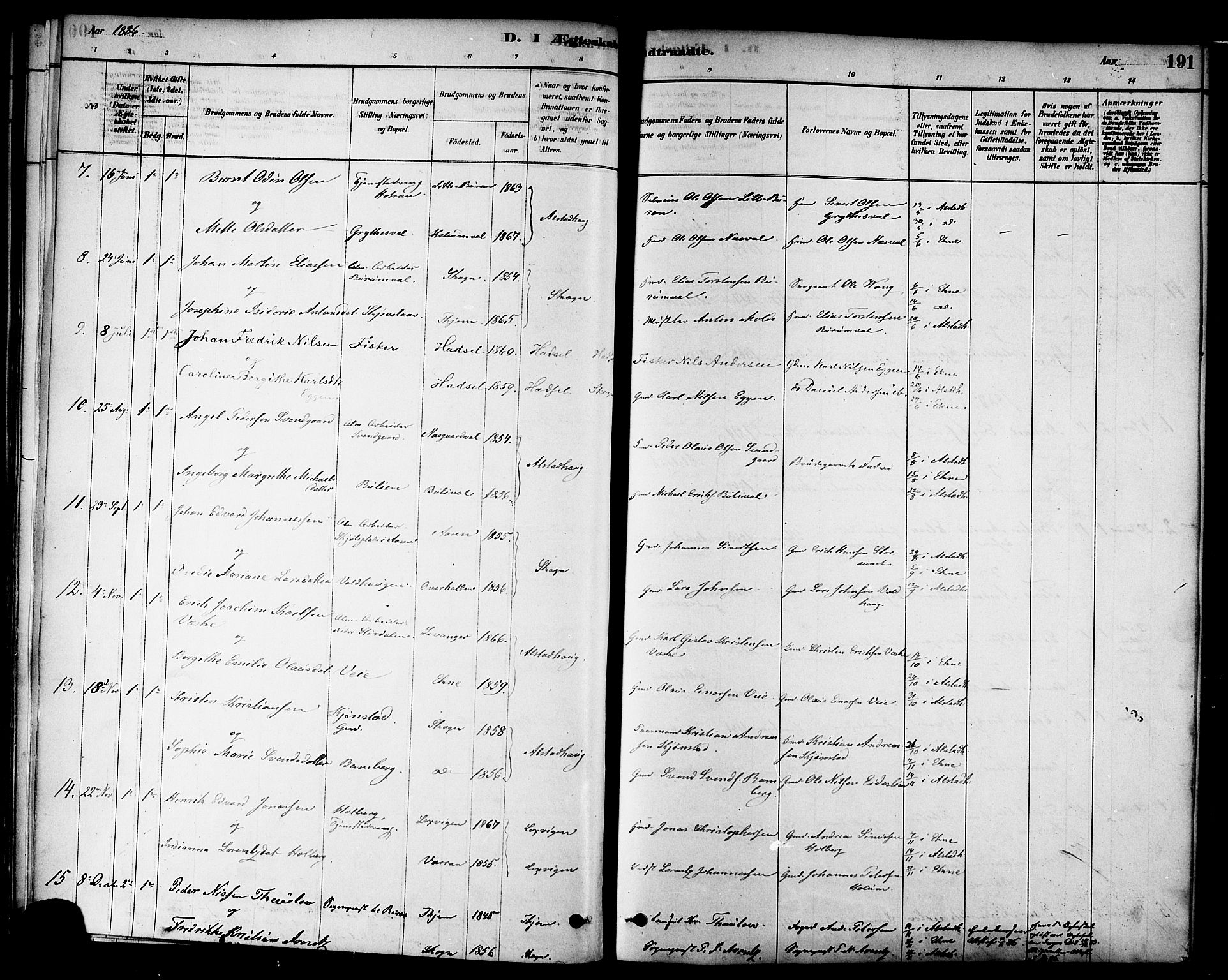 Ministerialprotokoller, klokkerbøker og fødselsregistre - Nord-Trøndelag, AV/SAT-A-1458/717/L0159: Parish register (official) no. 717A09, 1878-1898, p. 191