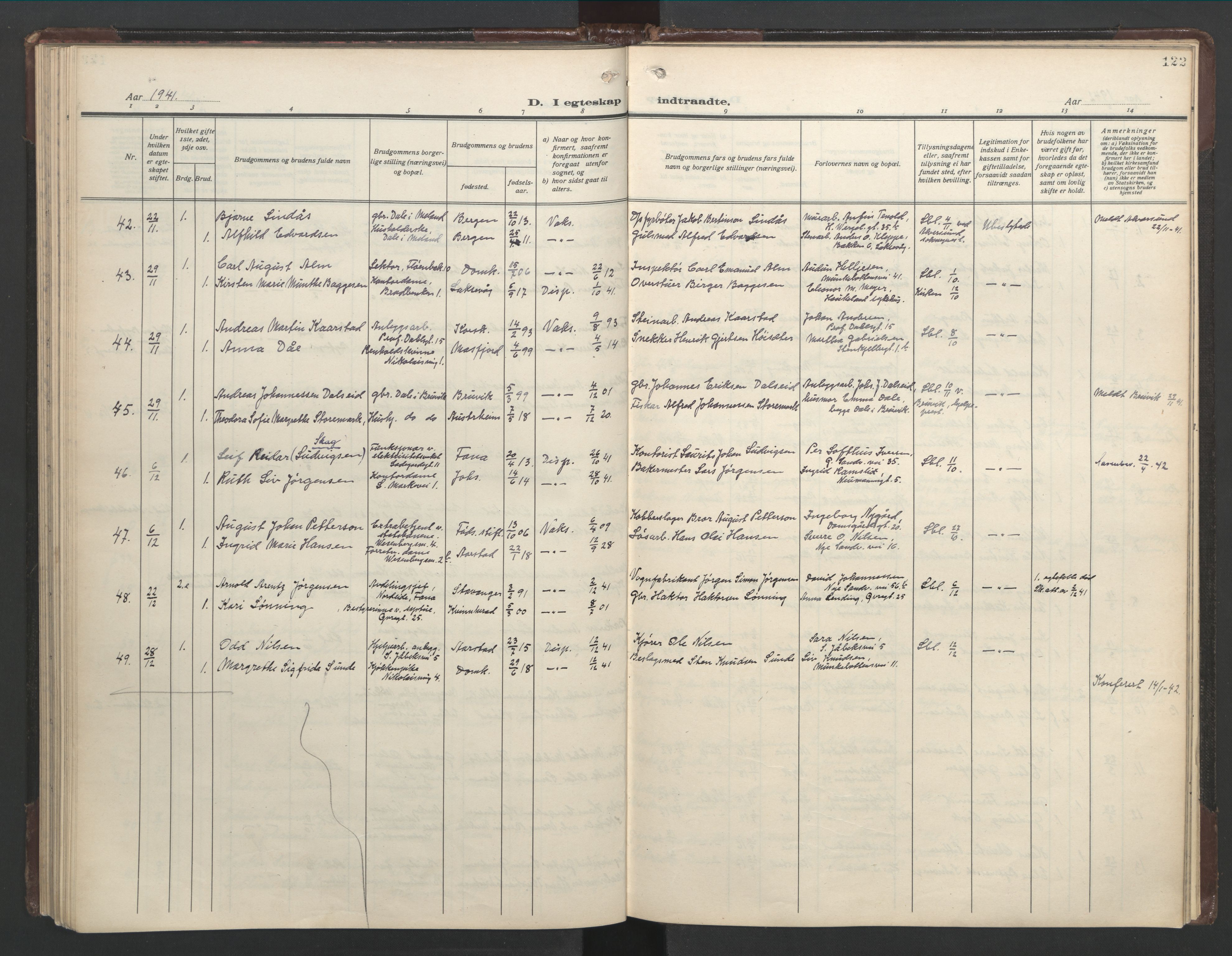 Mariakirken Sokneprestembete, AV/SAB-A-76901/H/Hab/L0011: Parish register (copy) no. A 11, 1938-1955, p. 121b-122a