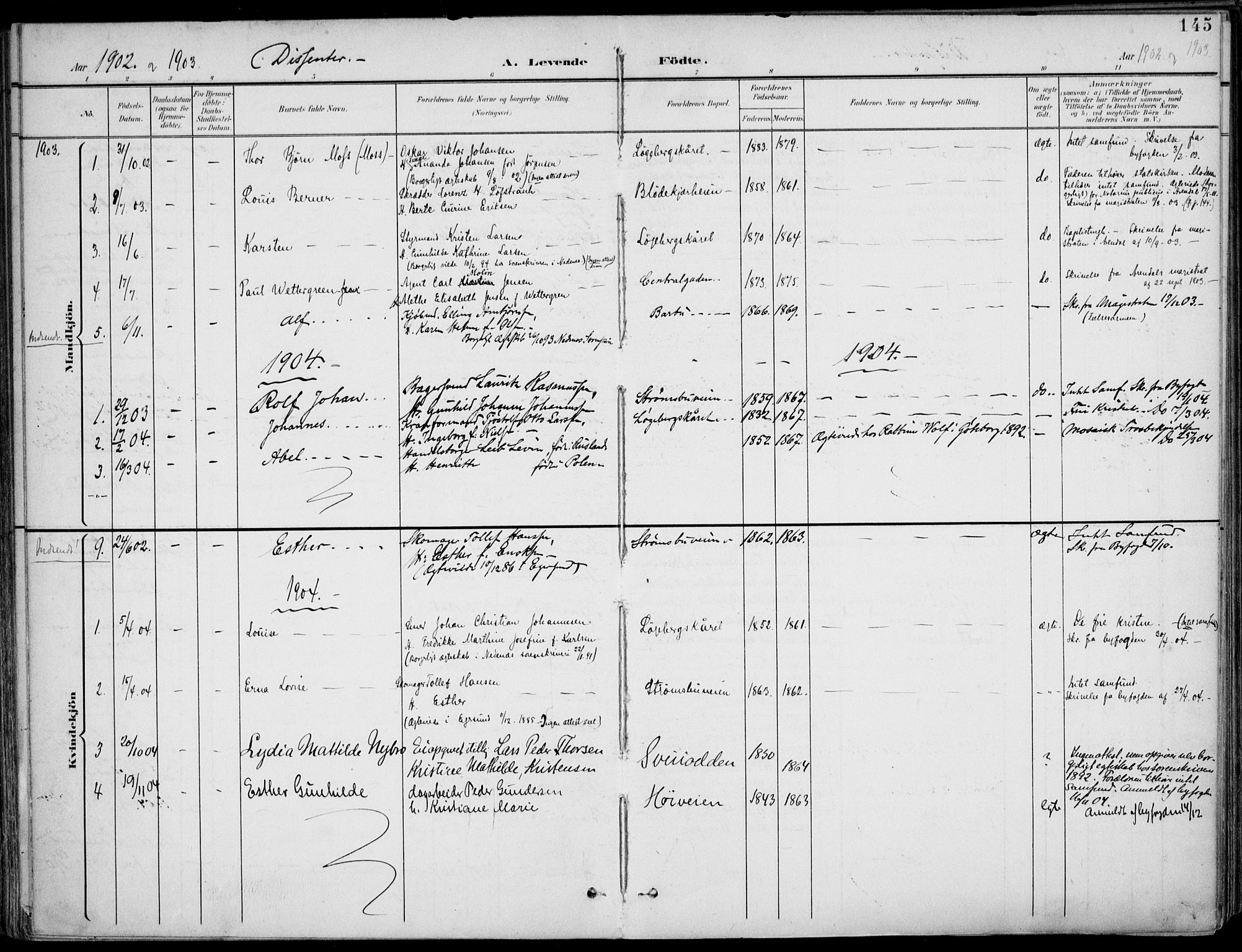 Barbu sokneprestkontor, SAK/1111-0003/F/Fa/L0005: Parish register (official) no. A 5, 1899-1909, p. 145