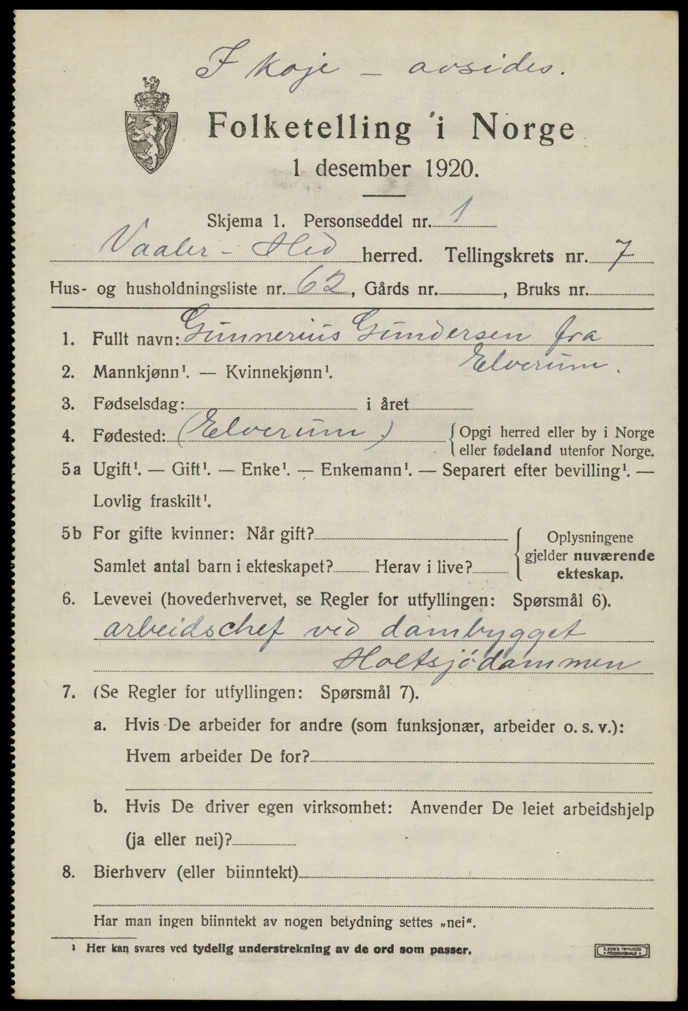 SAH, 1920 census for Våler (Hedmark), 1920, p. 8237