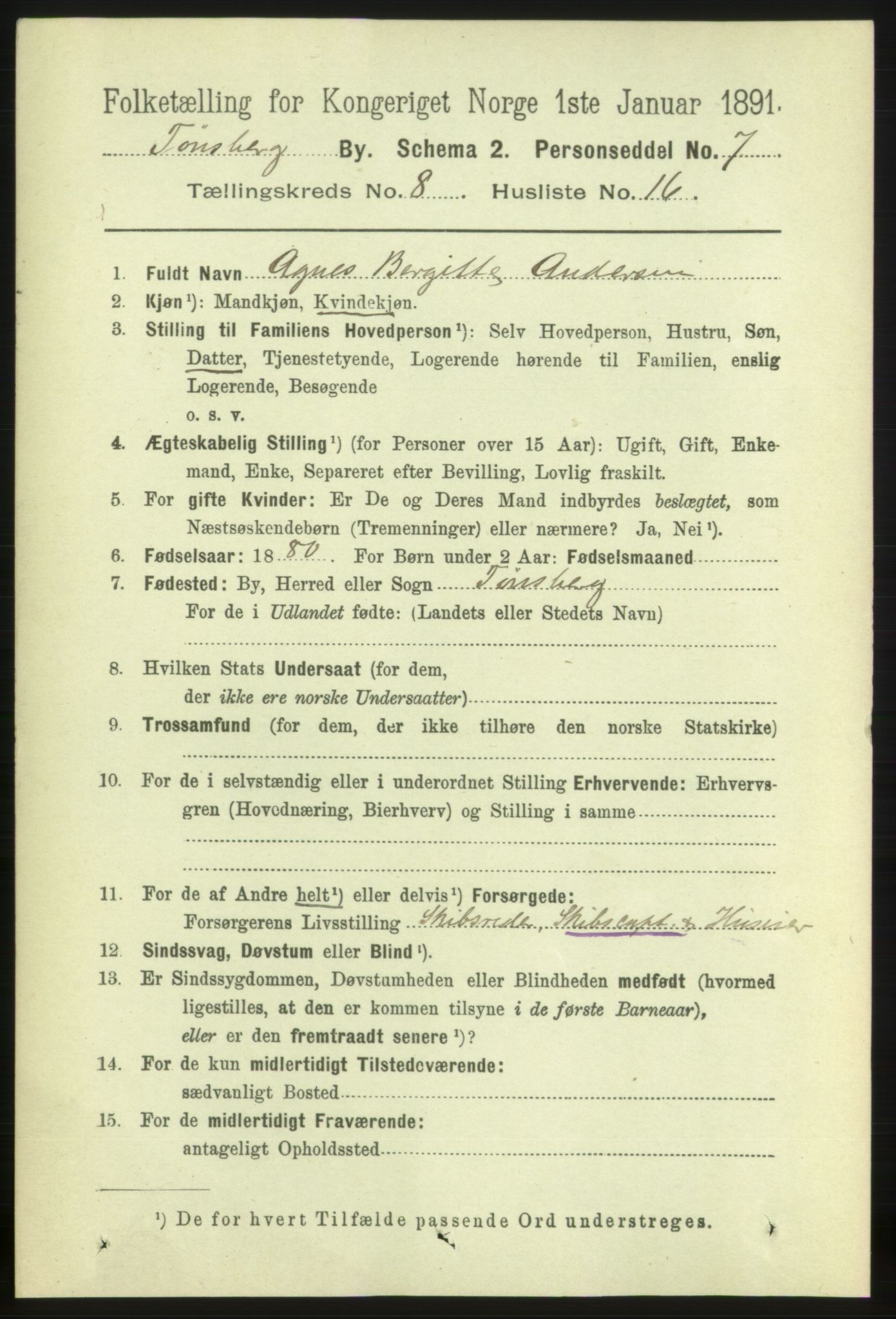 RA, 1891 census for 0705 Tønsberg, 1891, p. 3270