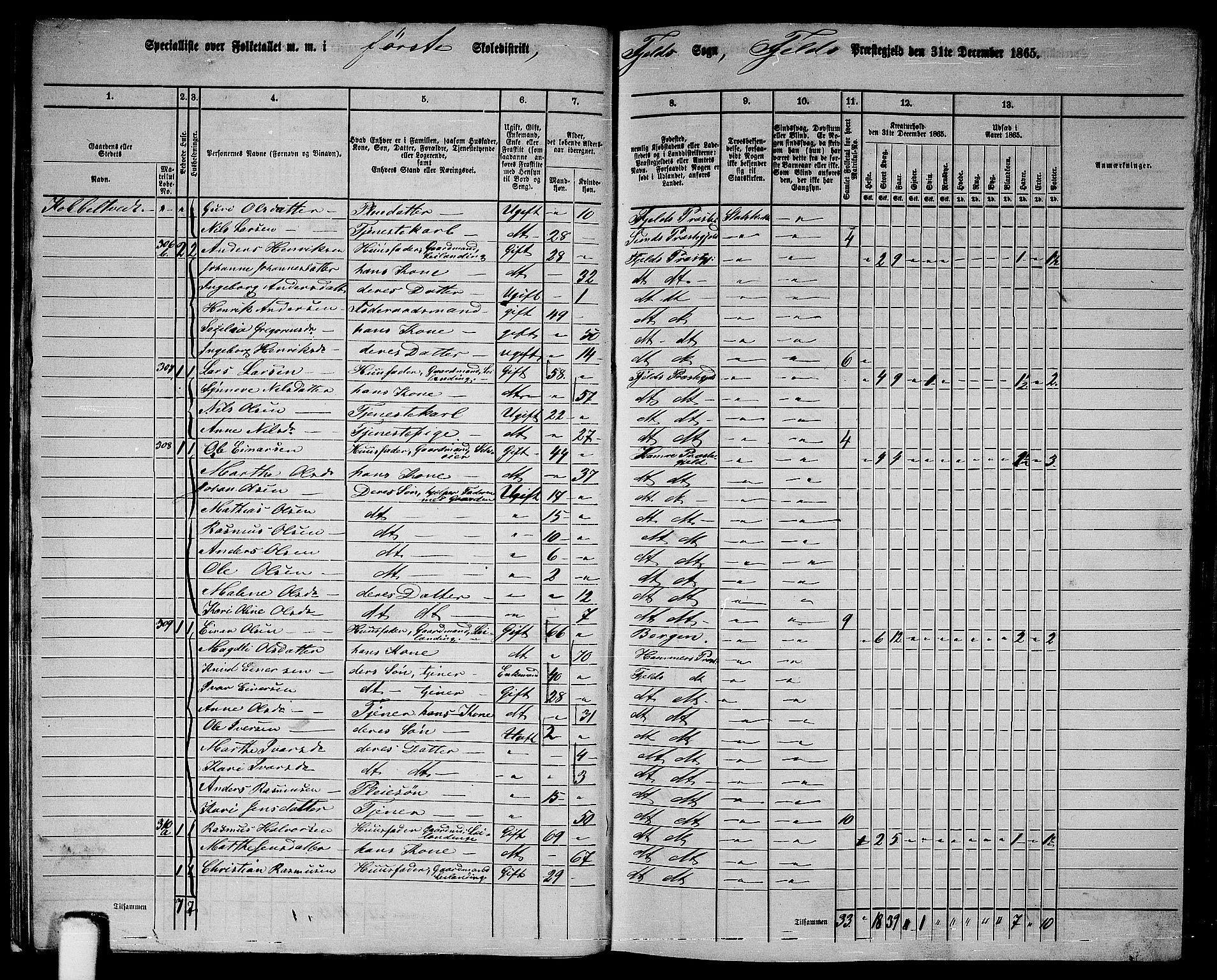 RA, 1865 census for Fjell, 1865, p. 18